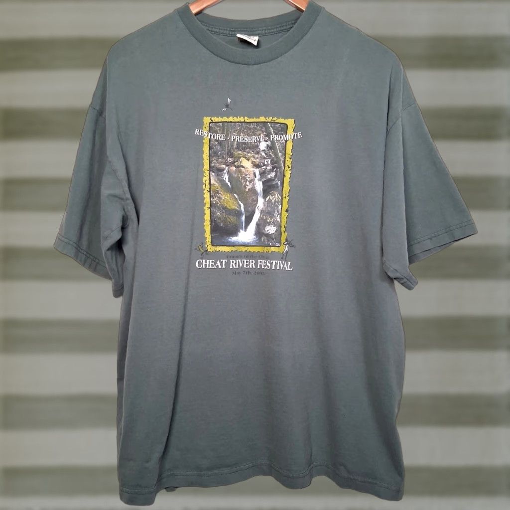 Vintage Cheat River Festival Shirt L Green West Virginia 2005 Organic Conservation Shirt Men Short Sleeve Crew Neck Cotton T-Shirt Beneficial T's Size US L / EU 52-54 / 3 - 1 Thumbnail