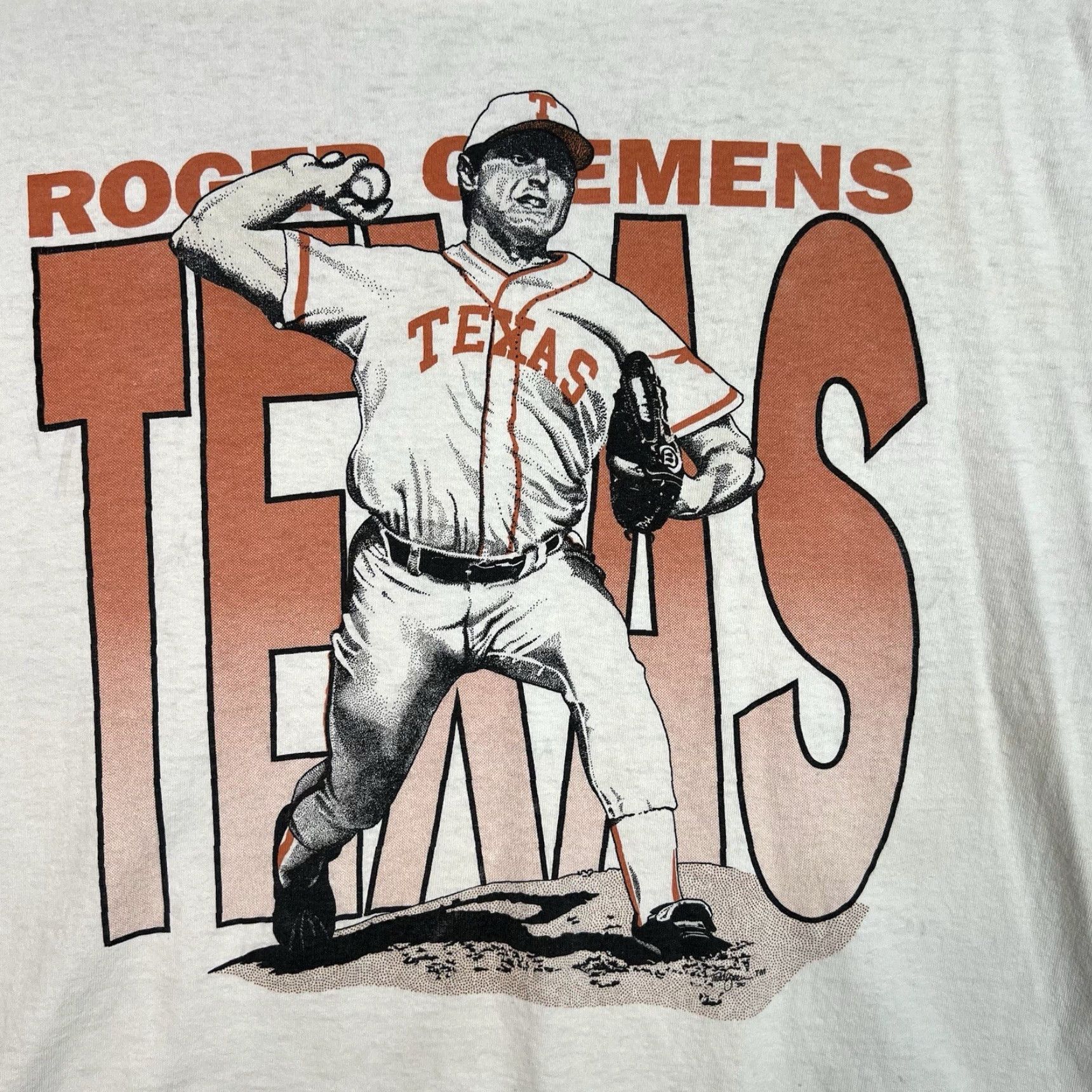 Anvil VINTAGE Roger Clemens Texas Longhorns Shirt Adult Large White Mens 1980s Graphic Tee Sportswear/Beach T Shirt Mens L White 80s Concert? Size US L / EU 52-54 / 3 - 4 Thumbnail