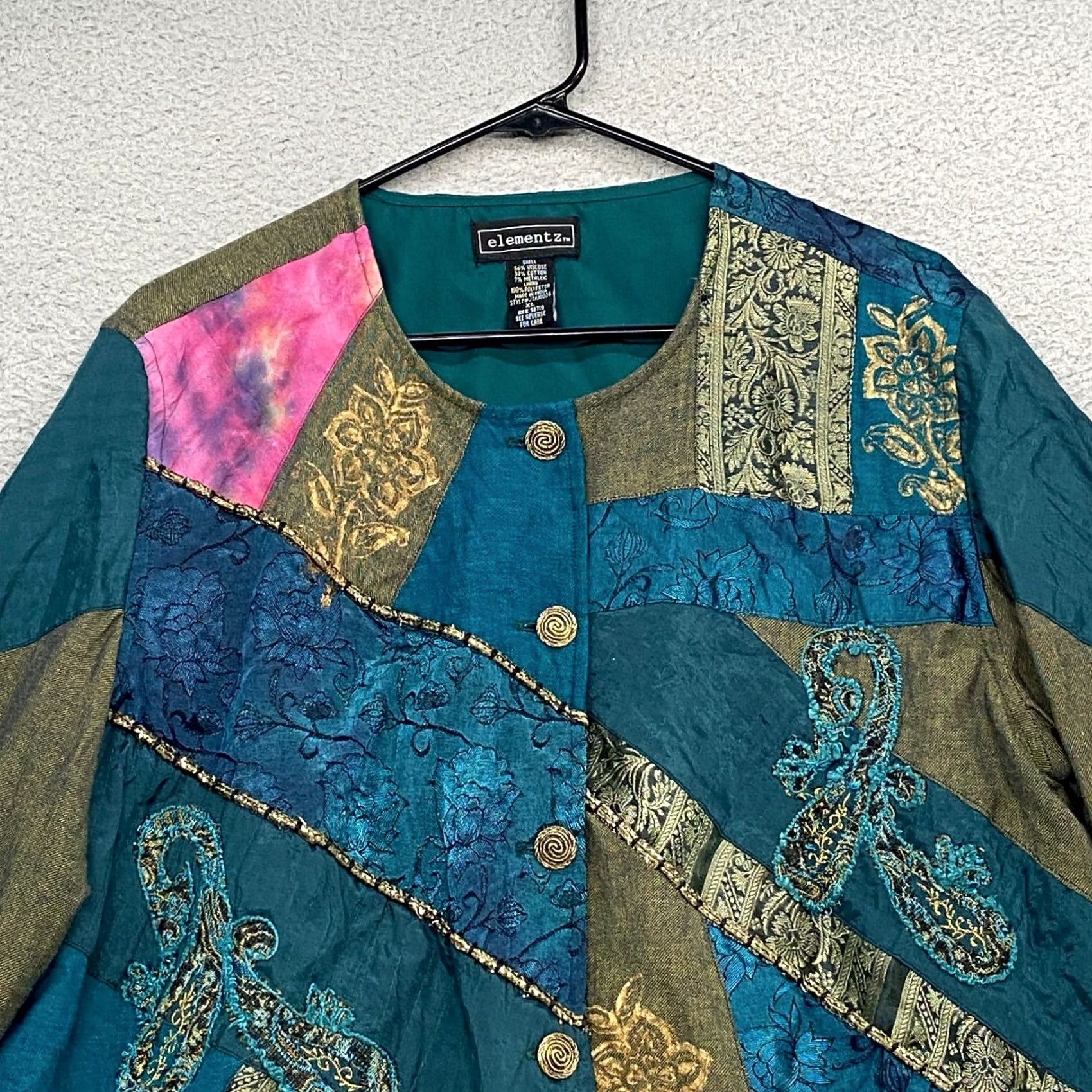 Element VINTAGE Elementz Jacket Womens XL Patchwork 70s Tapestry Art to Wear Floral Size XL / US 12-14 / IT 48-50 - 2 Thumbnail