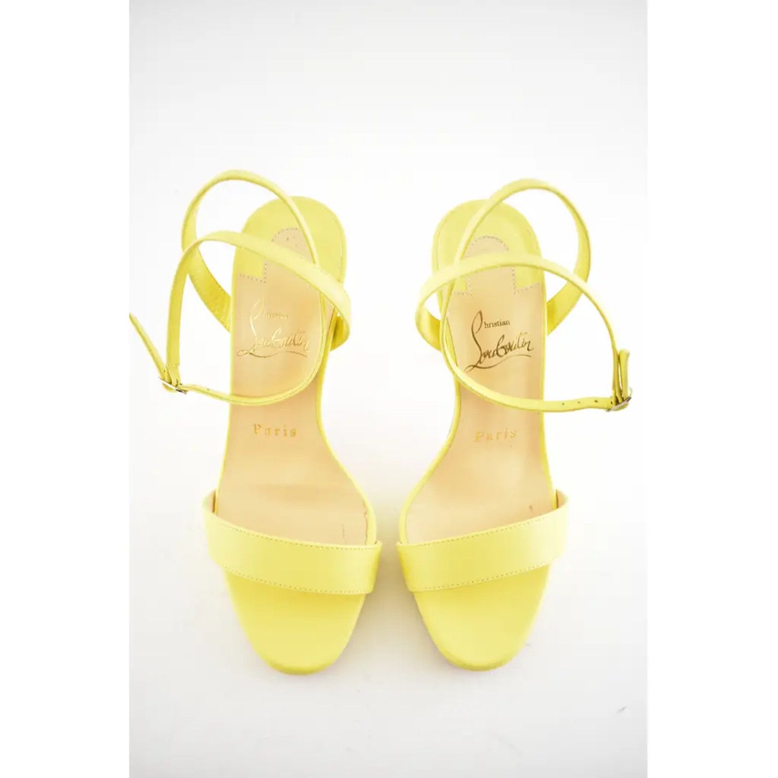 Christian Louboutin Loubi Queen 120 Yellow Nappa Ankle Strap Sandal Heel Pump 35 Size US 5 / IT 35 - 6 Thumbnail