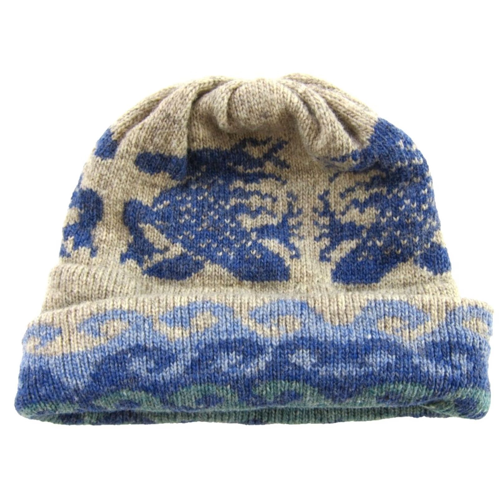 Vintage VINTAGE Tungey Wood Beanie Hat O/S 100% Wool Lizard Frog Green Blue Wool Knit Womens Hat O/S Size ONE SIZE - 2 Thumbnail