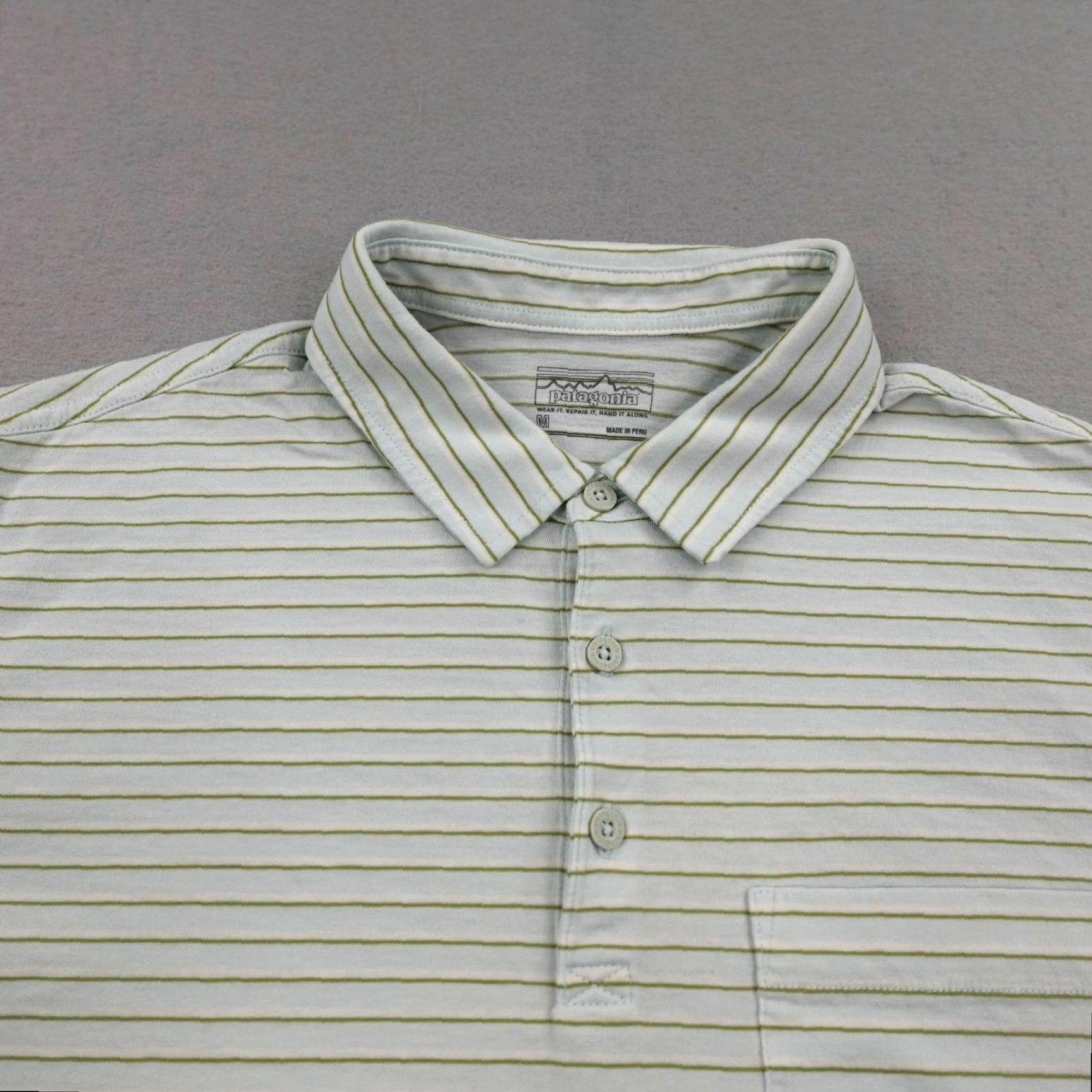 Patagonia Patagonia Polo Shirt Mens Medium Green Striped Pocket Organic Cotton Lightweight Size US M / EU 48-50 / 2 - 2 Thumbnail