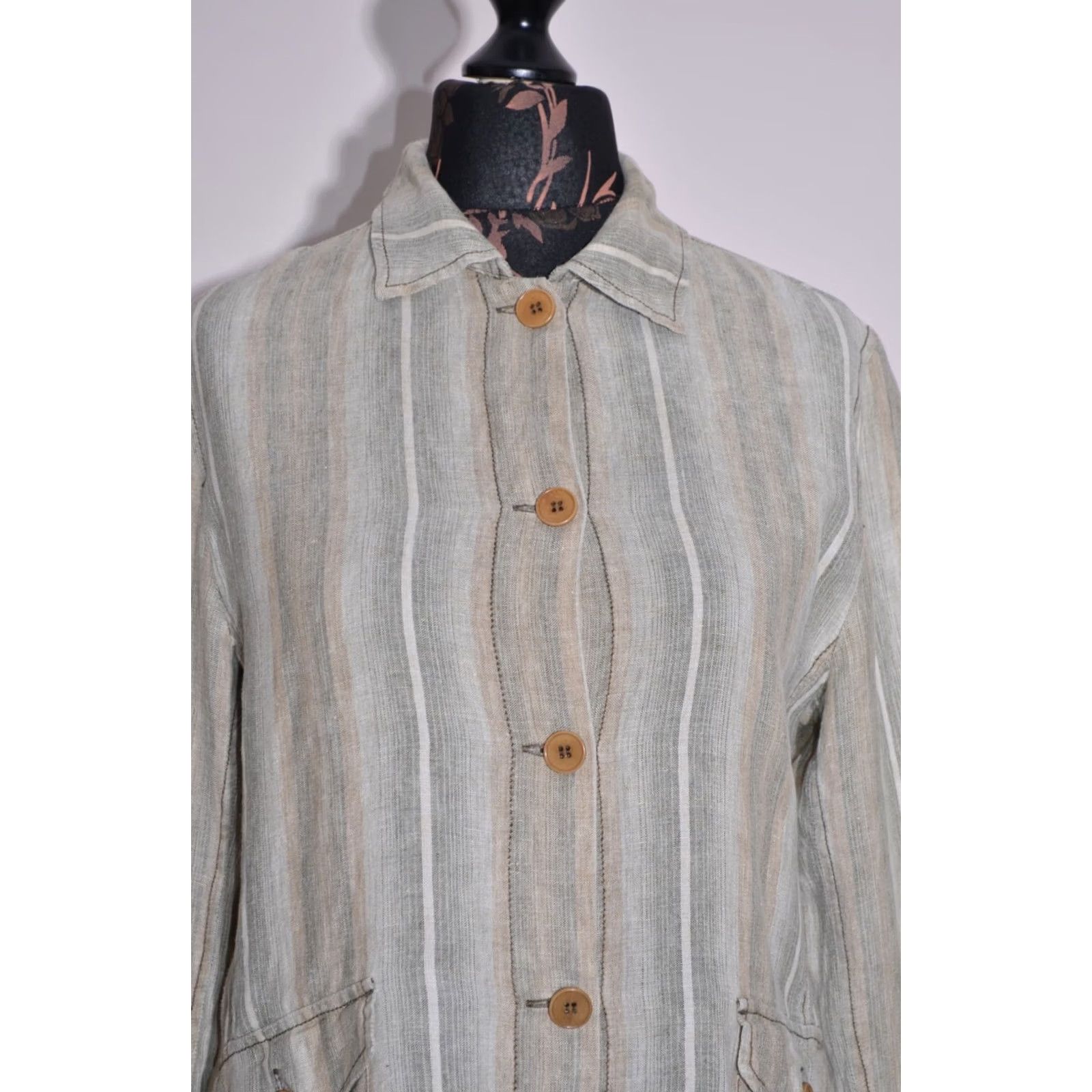 Weekend Max Mara Jacket Womens Linen Grey 2 Pockets Short Sleeve Long Sleeve Regular Size 12 UK12 US10 IT44 Casual