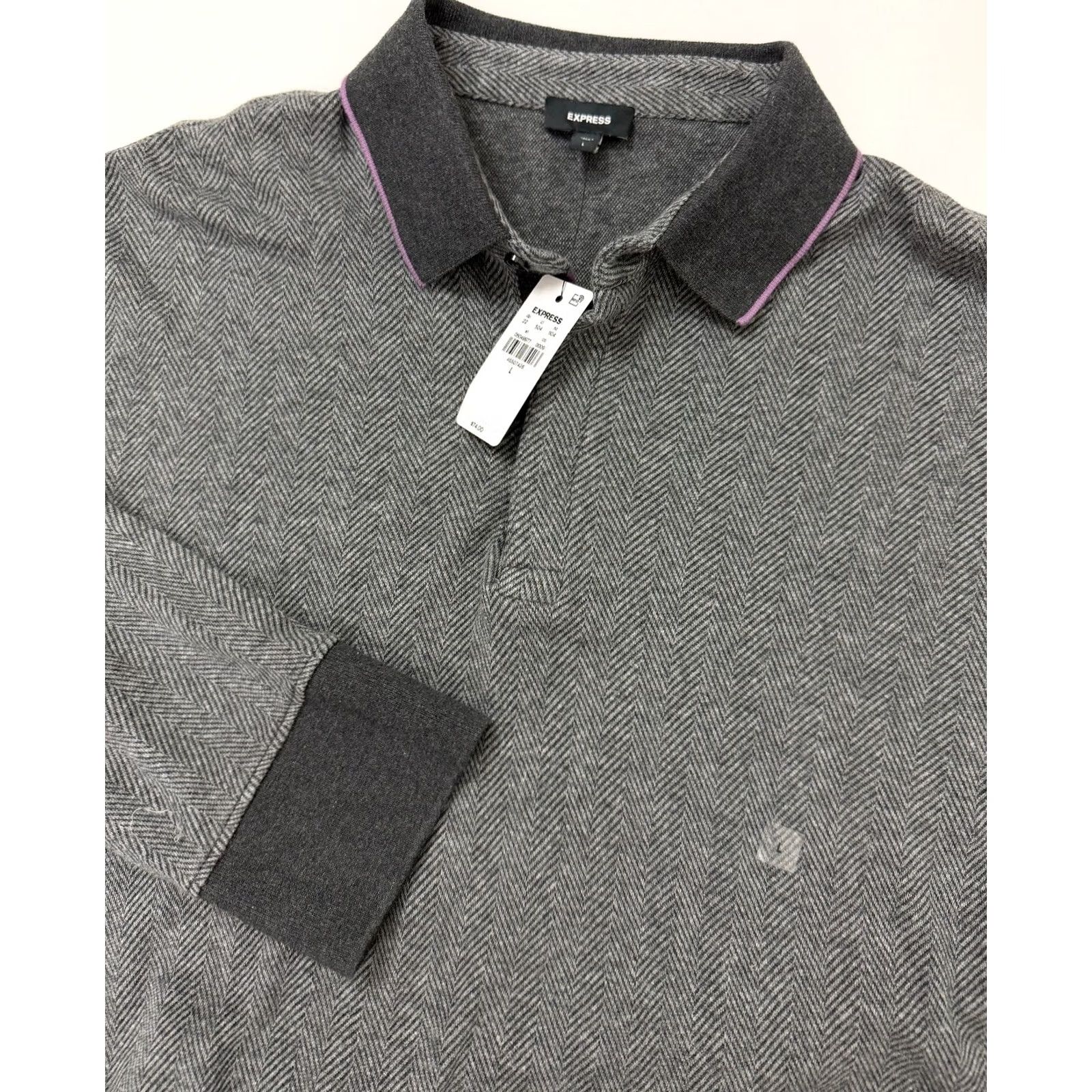 Express Express Polo Shirt Men L Herringbone Knit Cotton New Size US L / EU 52-54 / 3 - 2 Thumbnail