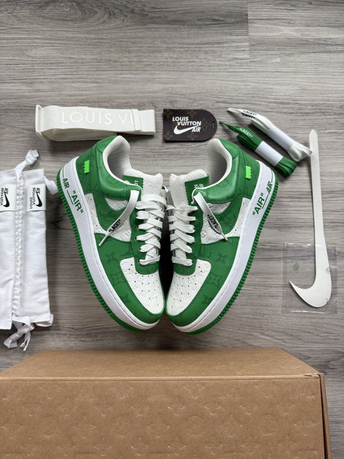 Louis Vuitton LV Nike Air Force 1 Green Monogram Size US 6.5 / EU 39-40 - 1 Thumbnail
