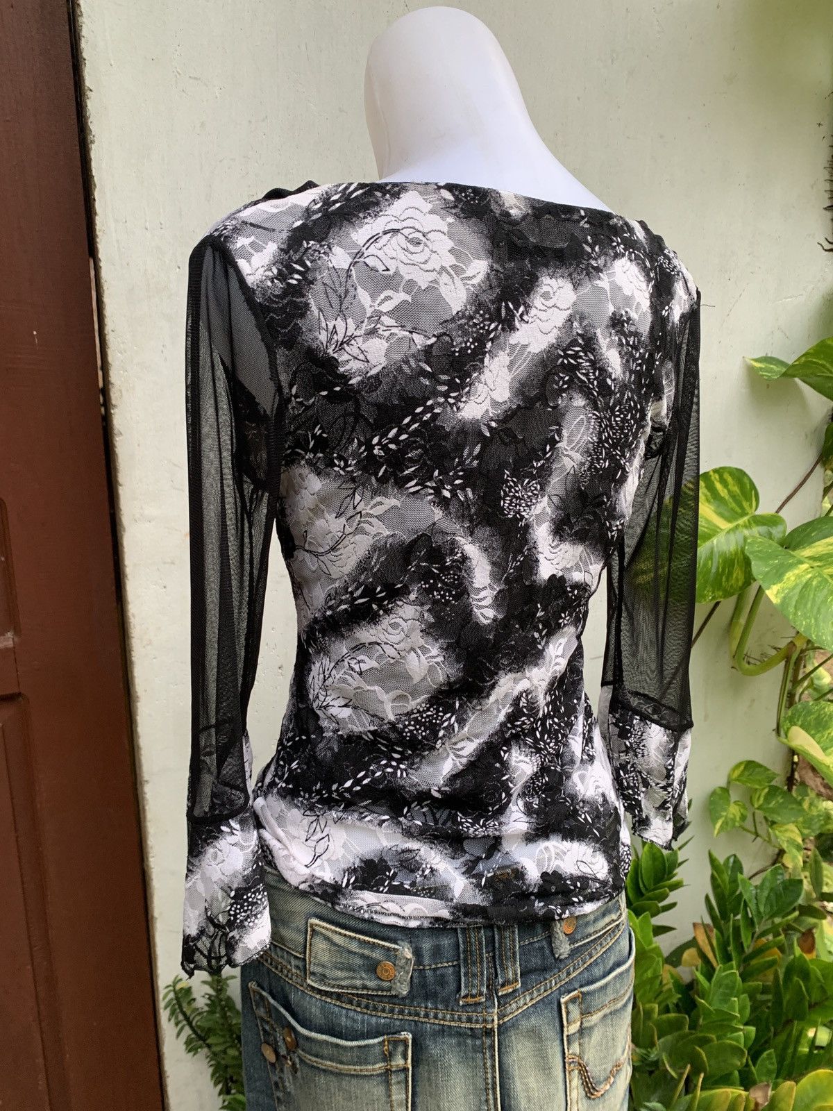 Japanese Brand × Vintage y2k DeLI Collection Ruffle Floral Trim Mesh Longsleeve Top Size S / US 4 / IT 40 - 3 Thumbnail