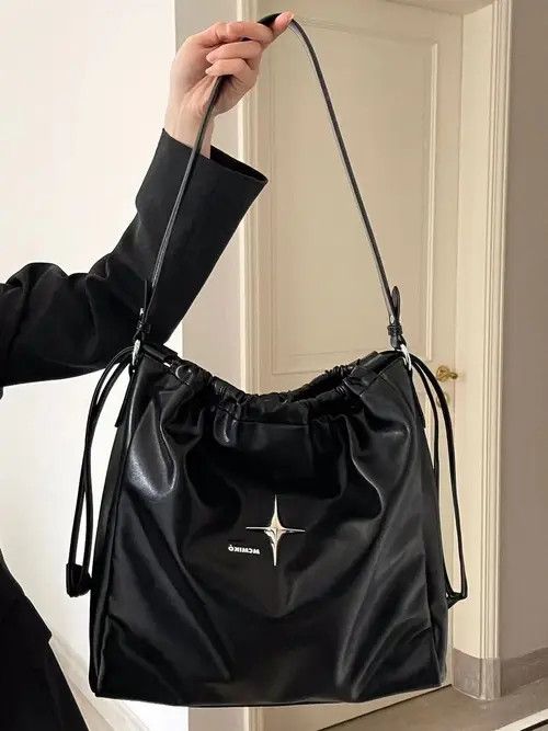 Vintage Aesthetic Star Black Tote Shoulder Bag Size ONE SIZE - 1 Thumbnail