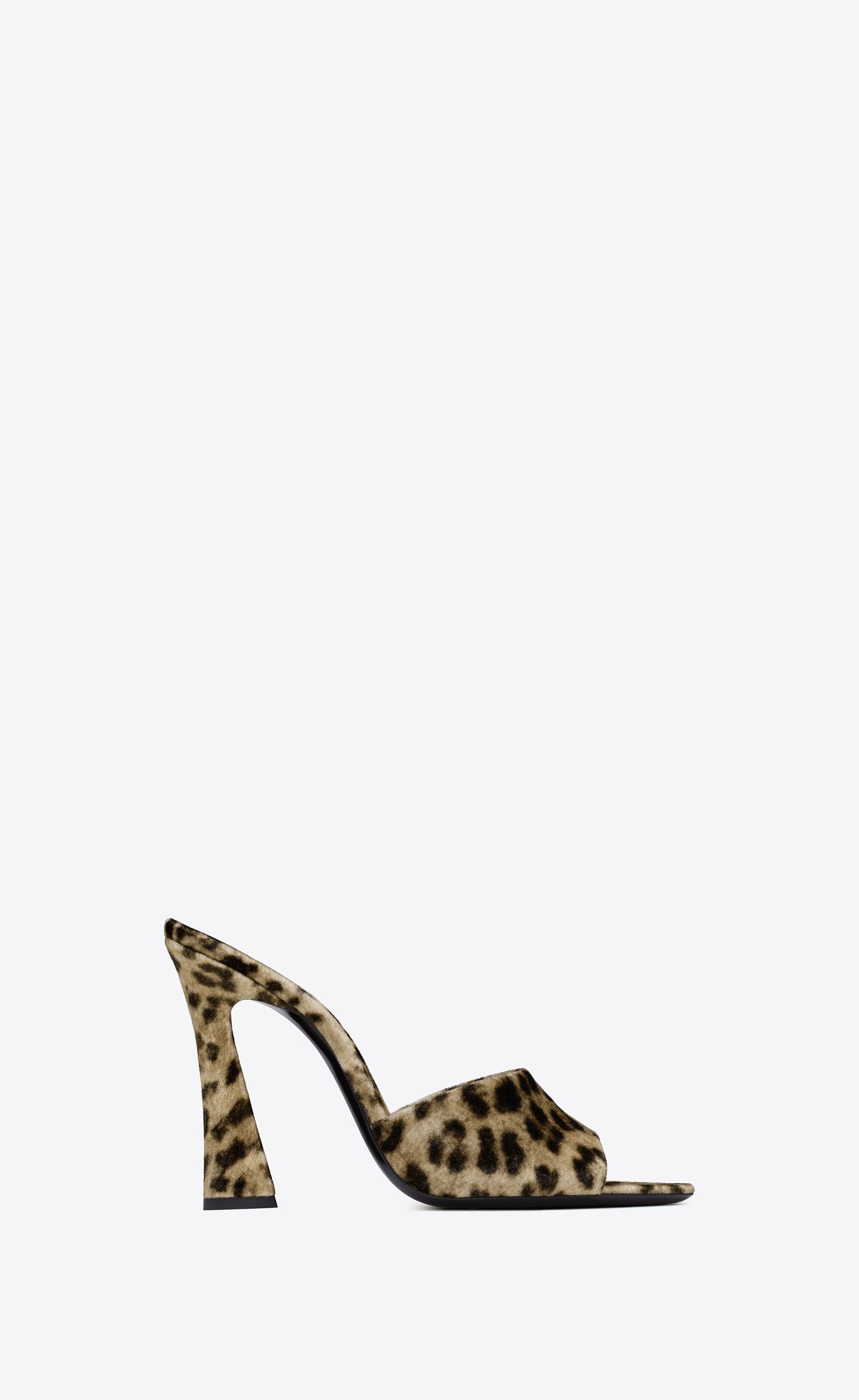 Saint Laurent Paris o1s1wg111224 Suite Heeled Mules in Leopard Velvet in Leopard Size US 7 / IT 37 - 1 Thumbnail