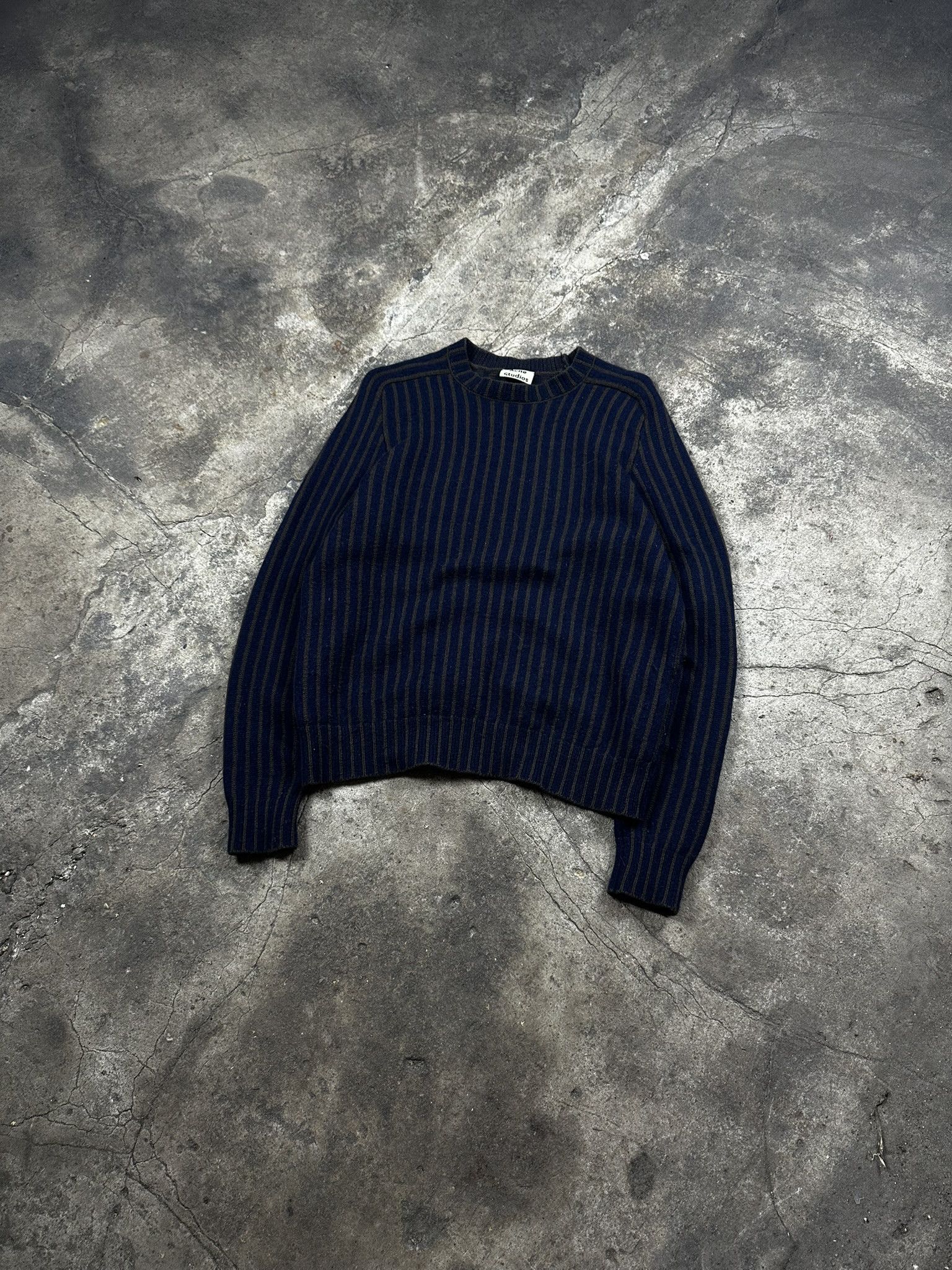 Acne Studios Wool Stripped Kite Stripes Knit Sweater Navy