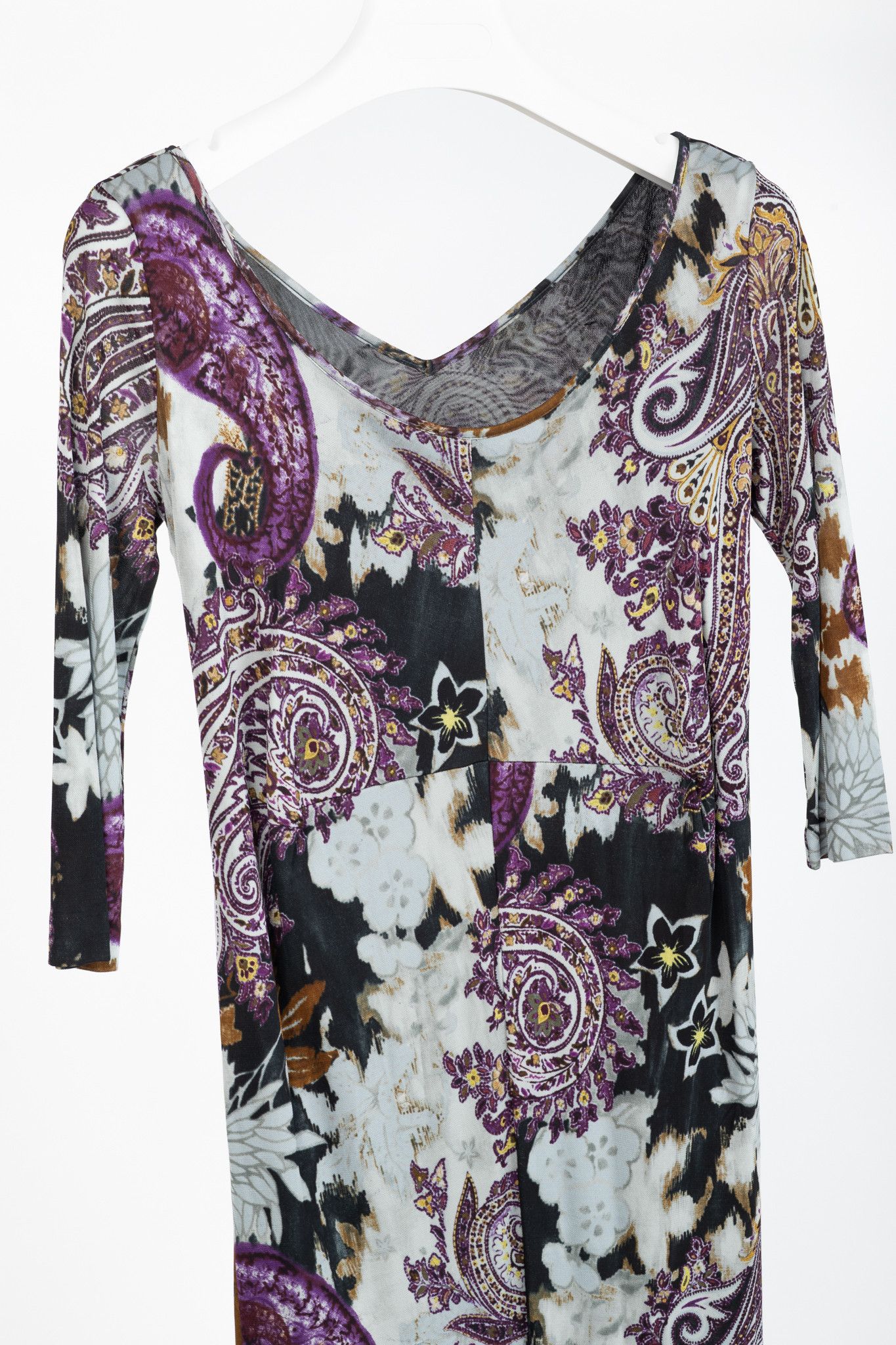 Etro Etro Grey & Purple Floral-Paisley Mesh 3/4-Sleeve Dress Size M / US 6-8 / IT 42-44 - 3 Thumbnail