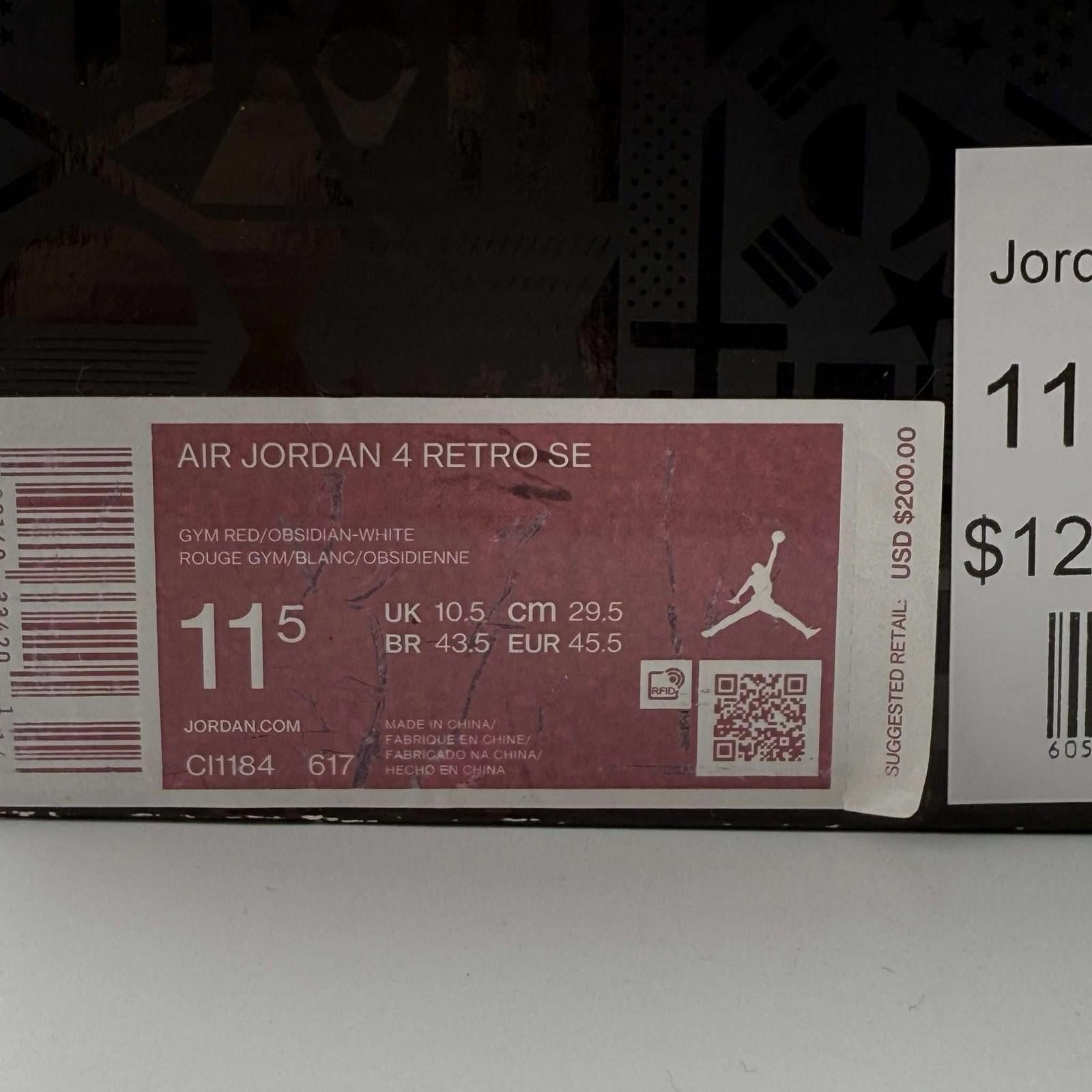 Jordan Brand Air Jordan 4 Retro SE Gym Red Obsidian White 11.5 Used Size US 11.5 / EU 44-45 - 10 Thumbnail