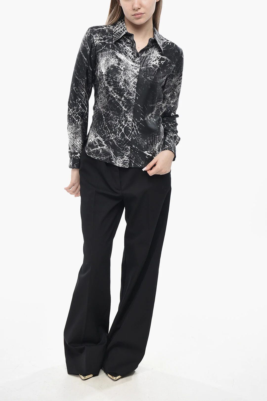 Alexander McQueen og1mm0426 Printed Silk-Satin Shirt in Black Size XS / US 0-2 / IT 36-38 - 4 Thumbnail