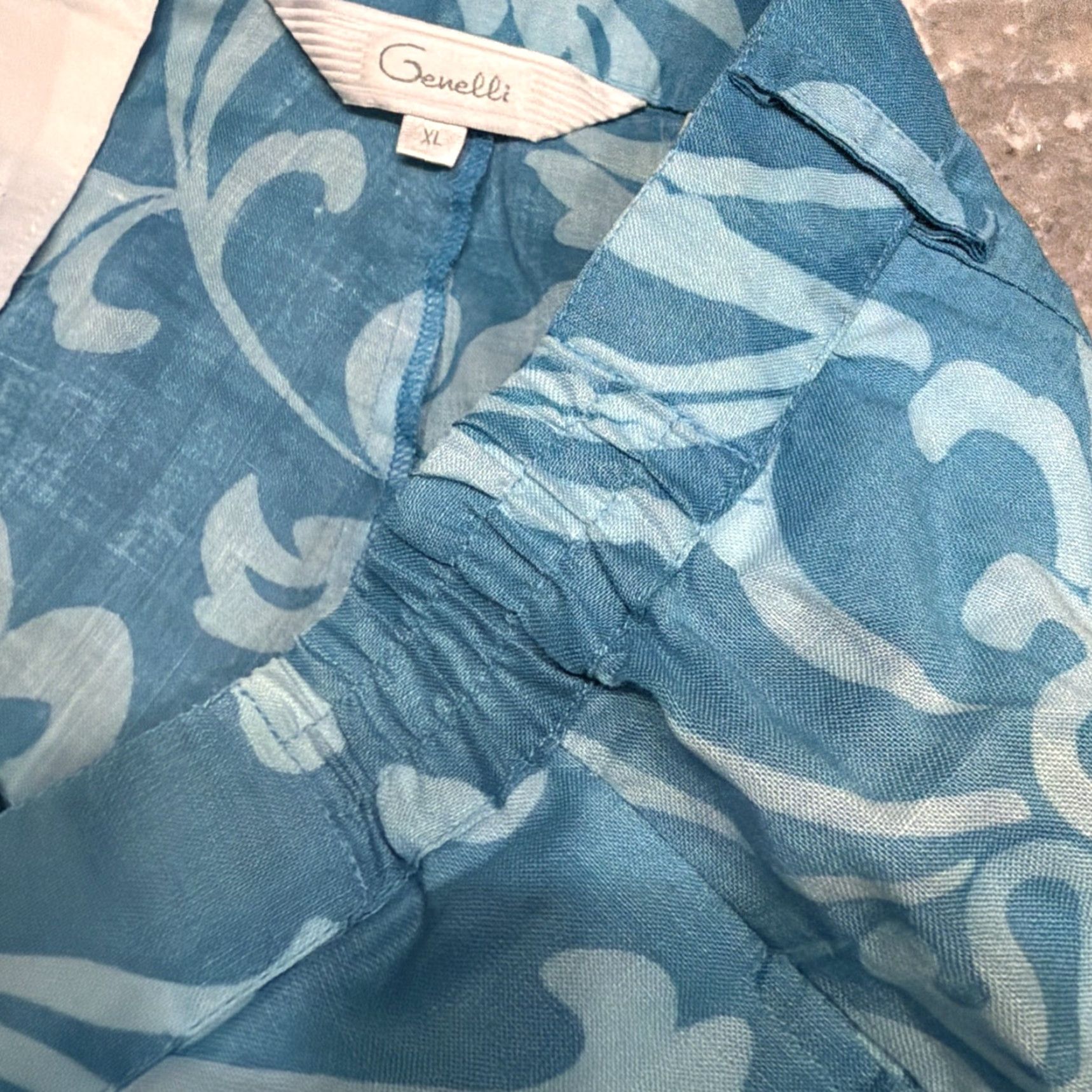 Vintage Genelli Mens XL Linen Blue Floral Shorts Size US 36 / EU 52 - 3 Thumbnail