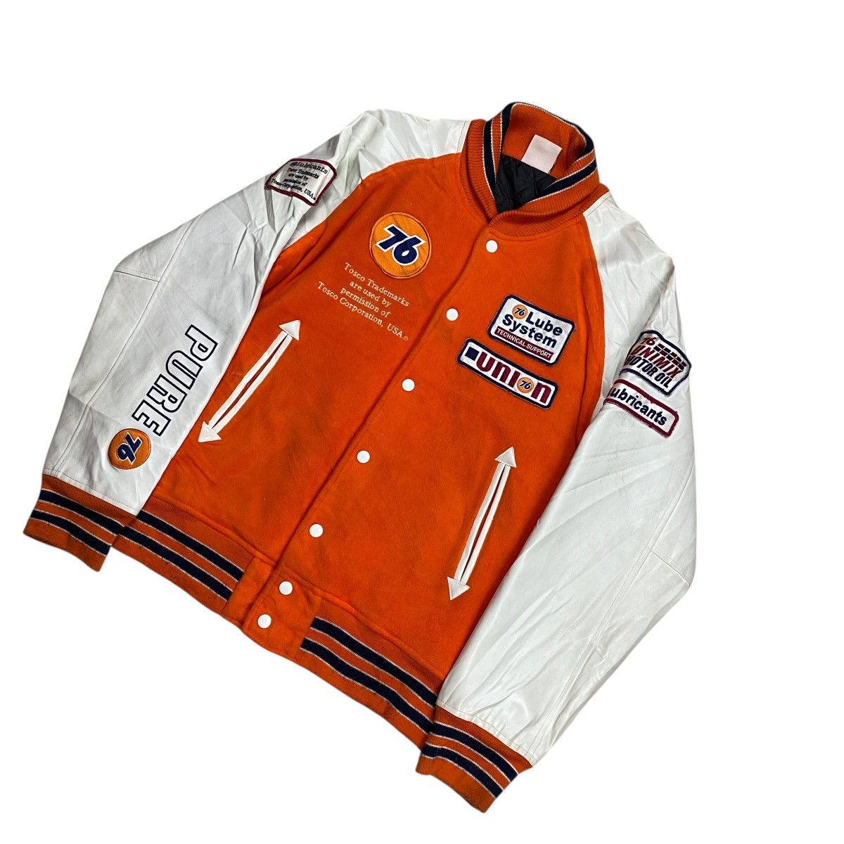 YELLOW CORN 76’Lubricants Fleece Patch Varsity Leather Sleeve Jacket Size US M / EU 48-50 / 2 - 6 Thumbnail