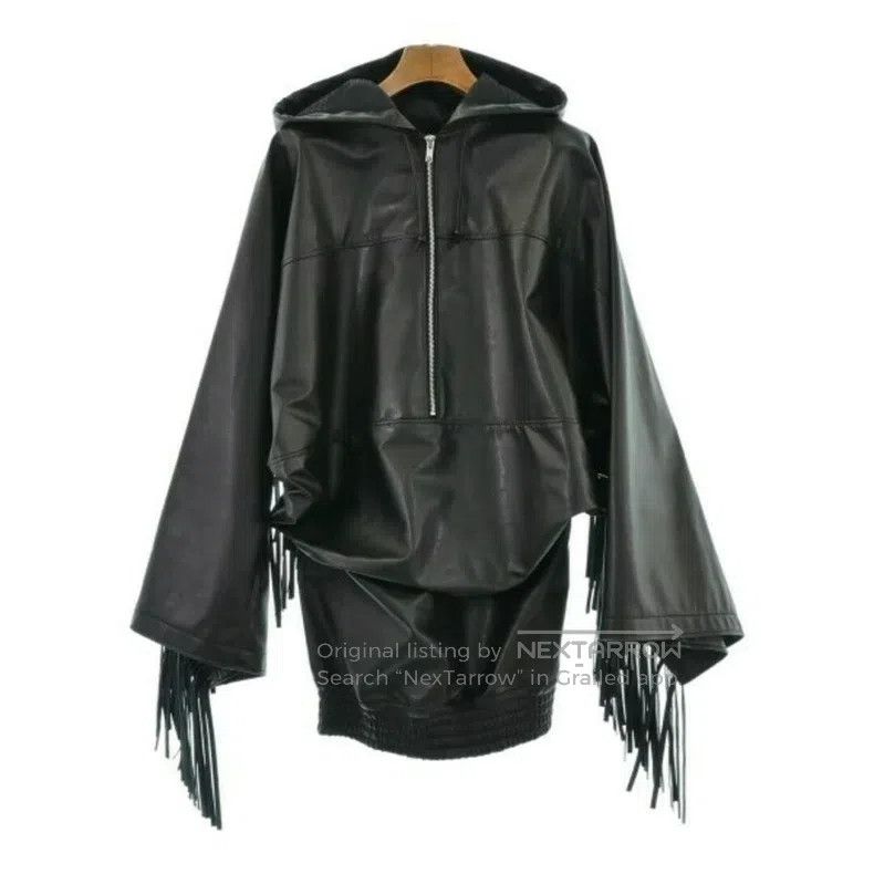 Junya Watanabe Half-Zip Fringed Hooded Leather Jacket