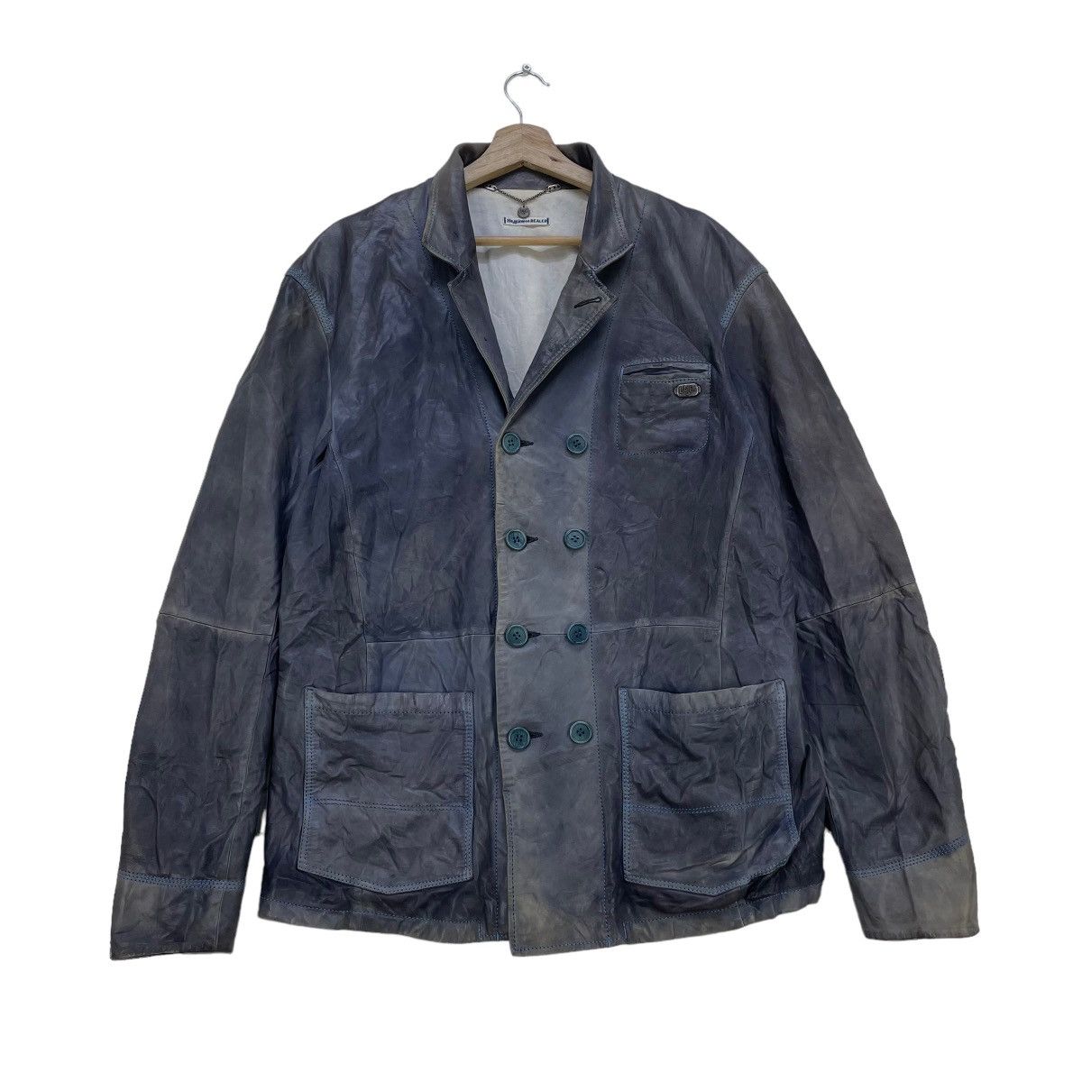 image of Vintage Diesel Lamb Leather Jacket in Blue, Men's (Size Large)