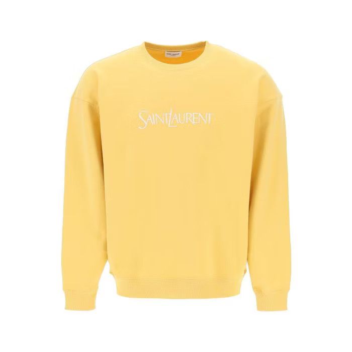 image of Saint Laurent Paris O1S22I1N0524 Embroidered Logo Crewneck In Yellow, Men's (Size Medium)