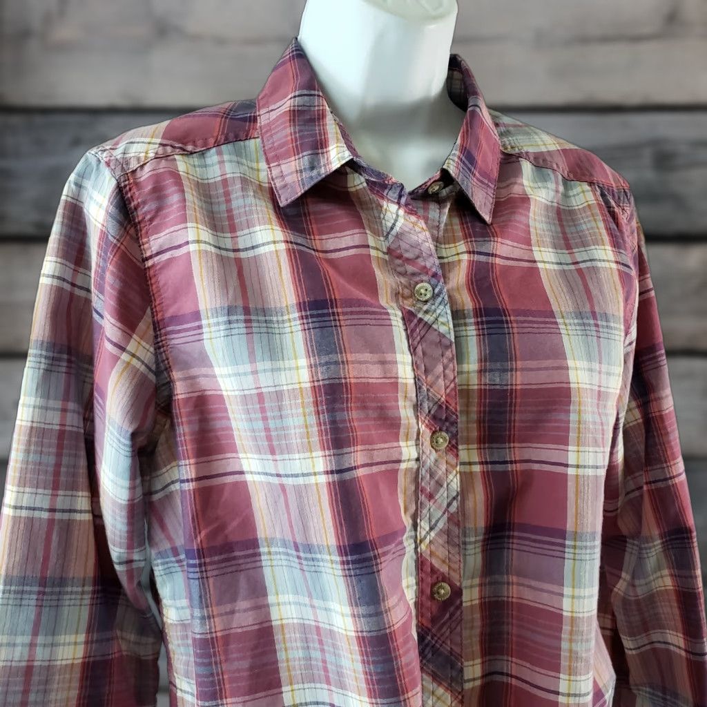 Eddie Bauer Eddie Bauer Womens Button Front Shirt M Gray Purple Plaid Long Sleeve Cotton Blend Casual Size M / US 6-8 / IT 42-44 - 1 Thumbnail