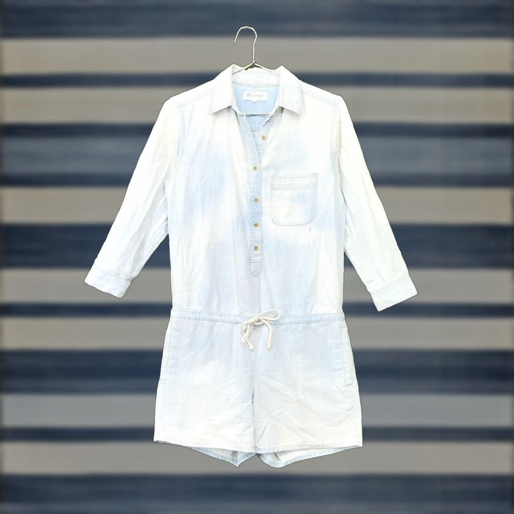 Madewell Madewell Chambray Pastime Romper Women’s Romper Denim Blue Button Shirt Size S Size S / US 4 / IT 40 - 1 Thumbnail