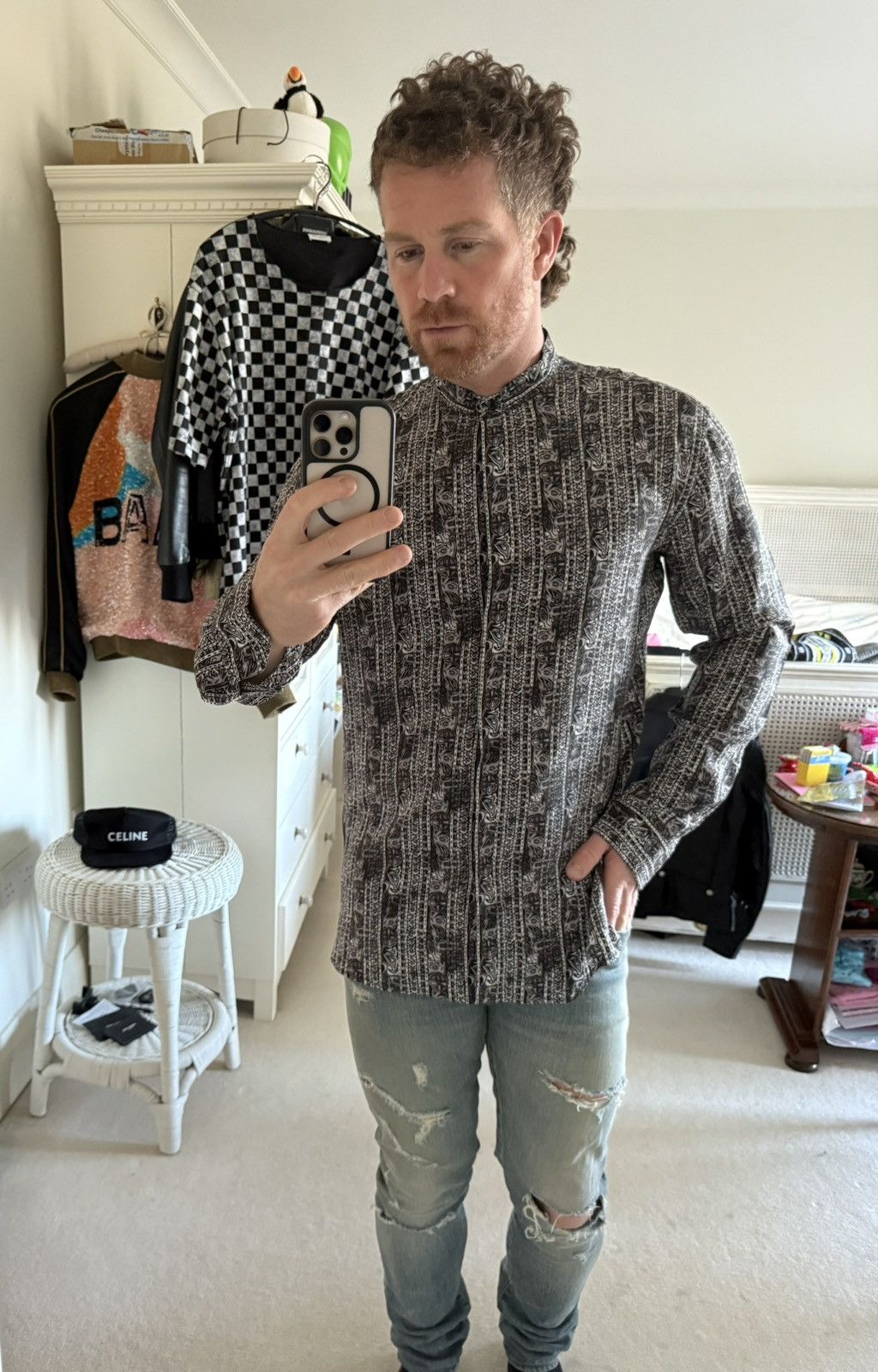 Saint Laurent Paris SS18 Saint Laurent silk henley clover shirt floral paisley Size US L / EU 52-54 / 3 - 4 Thumbnail