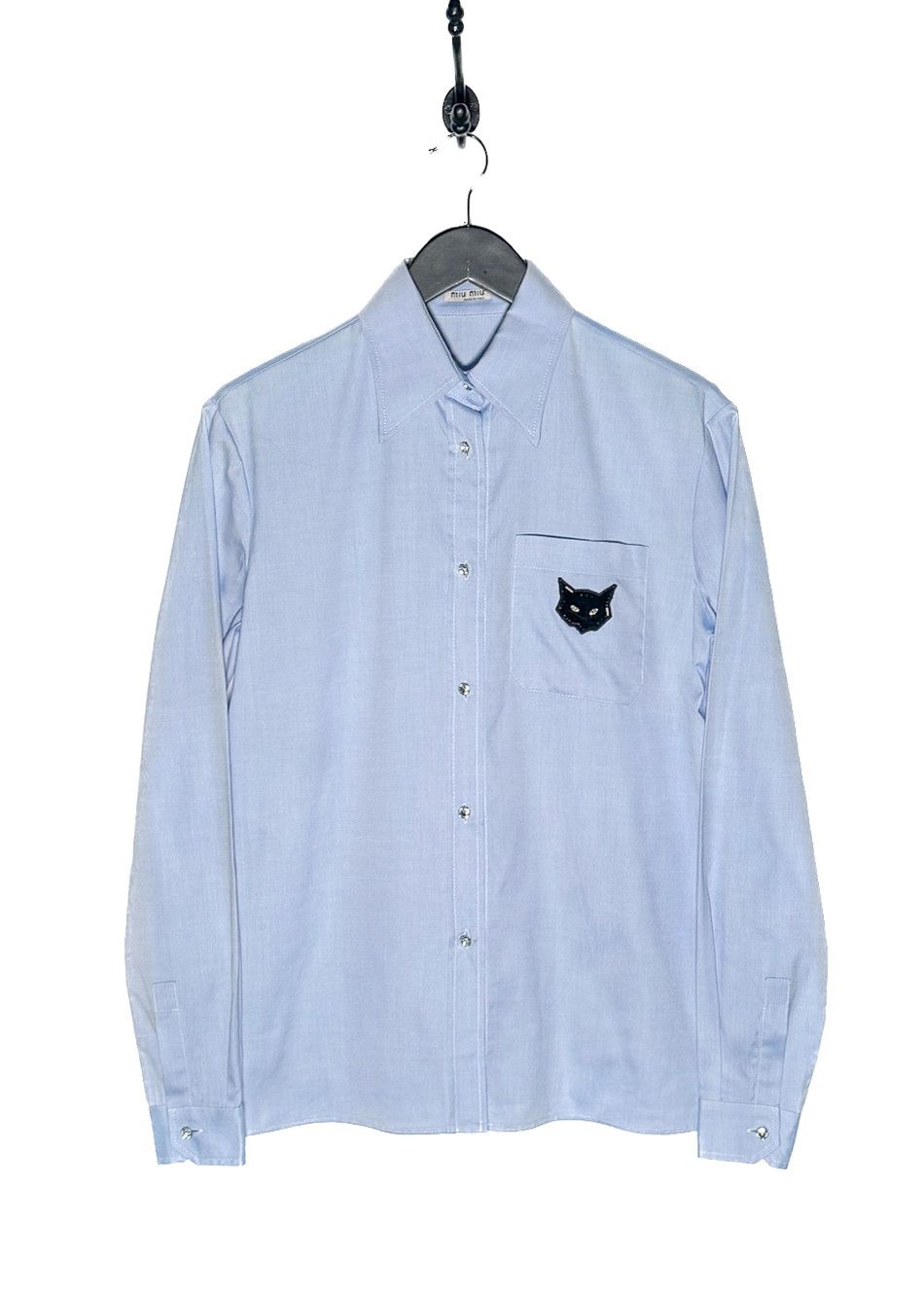 Miu Miu Miu Miu 2018 Blue Chambray Black Cat Embroidered Shirt Size XS / US 0-2 / IT 36-38 - 1 Thumbnail