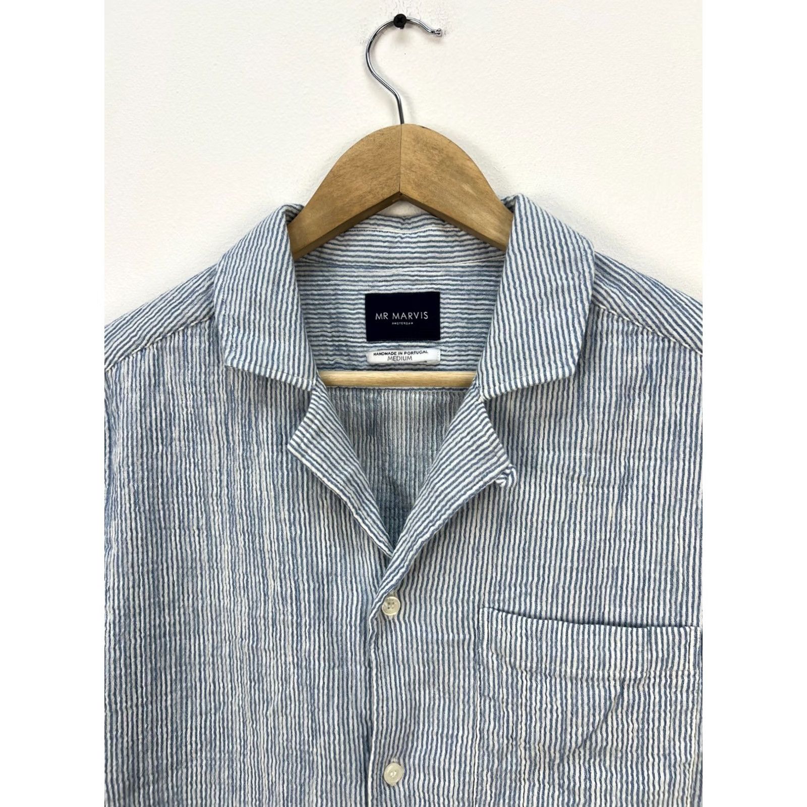 Vintage Mr. Marvis The Summer Shirt Men's Size M Button-Up Short Sleeve Portugal White Blue Size US M / EU 48-50 / 2 - 2 Thumbnail