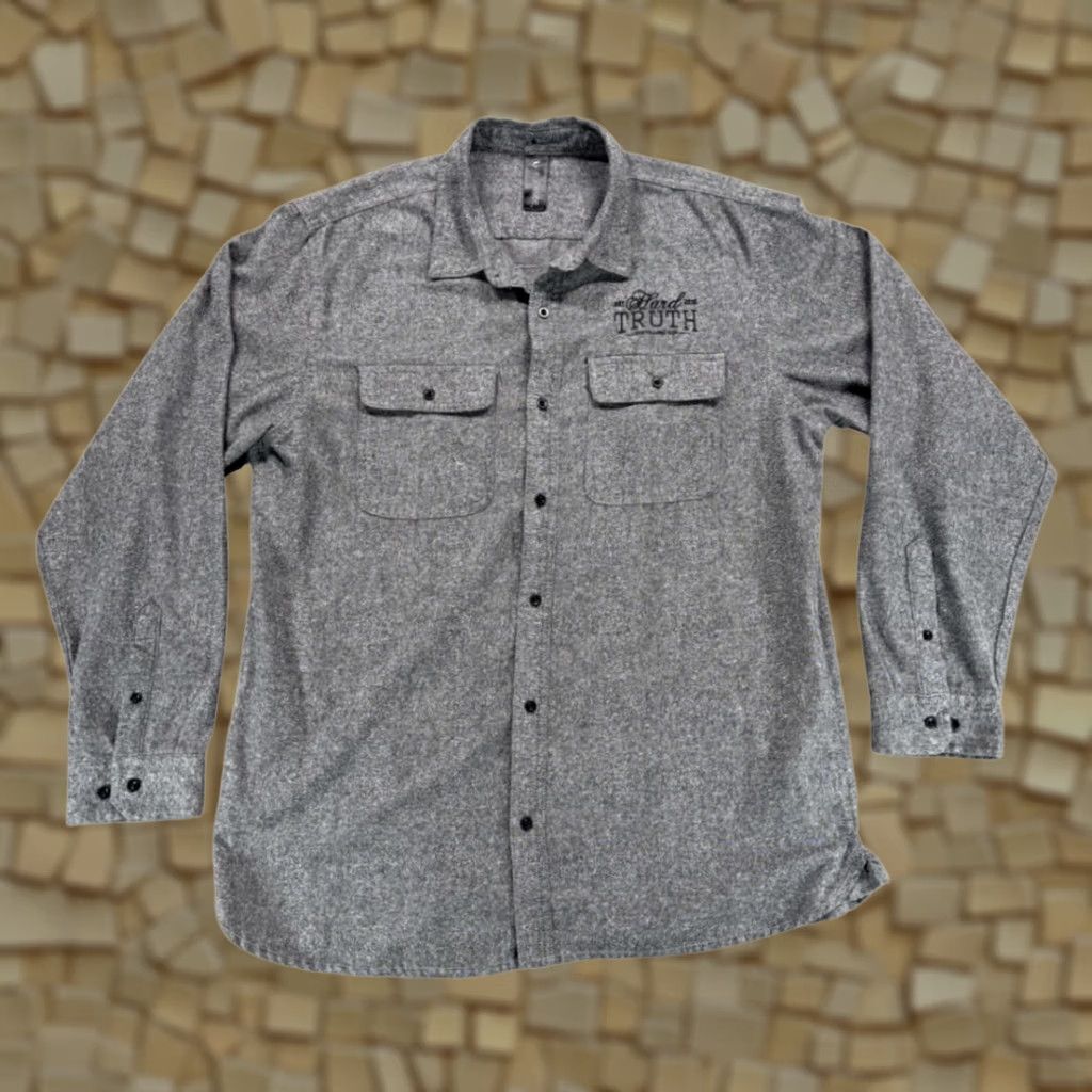 Burnside HARD TRUTH Shirt Burnside Gray XL Distilling Promo Flannel Button-Up Long Sleeve with Pockets Mens Size US XL / EU 56 / 4 - 1 Thumbnail