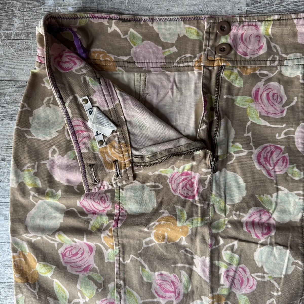 Vintage Hei Hei, Vintage, Khaki/Tan, Floral Midi Skirt Size 34" / US 12 / IT 48 - 4 Thumbnail