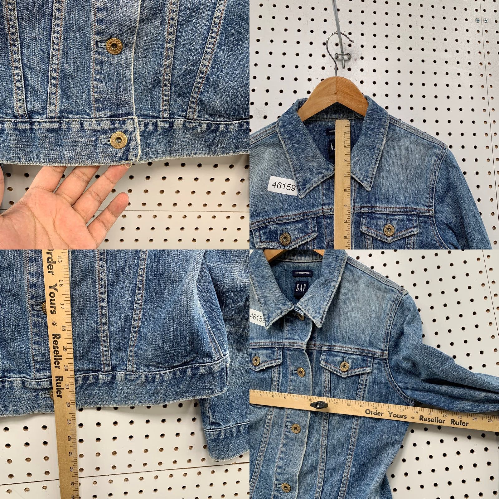 Gap VINTAGE Gap Denim Jacket Womens M Stretch Moto Flap Pocket Trucker Blue Den im Size 32" / US 10 / IT 46 - 8 Thumbnail