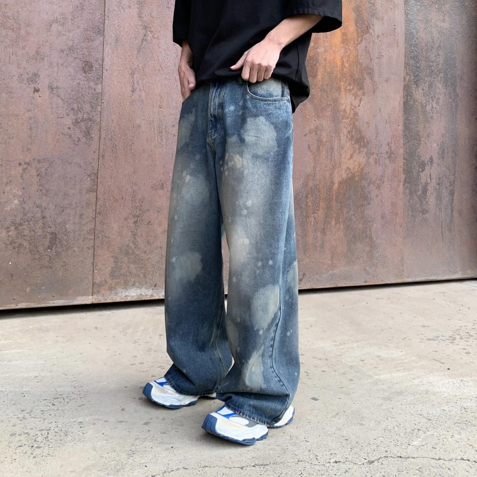 Vintage Distressed Wide Leg Denim Jeans, Baggy Ripped Jeans Size US 32 / EU 48 - 4 Thumbnail