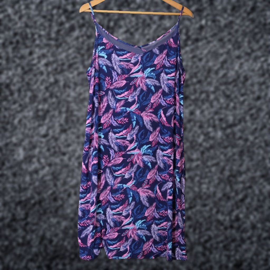 Jockey EUC Jockey Leaves Print Sleeveless Nightgown Chemise L Navy Women Gown Size ONE SIZE - 1 Thumbnail