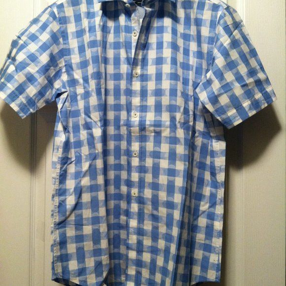BUGATCHI BUGATCHI MENS NEW BLUE 100%COTTON CASUAL SHIRT SIZE:M Size US M / EU 48-50 / 2 - 2 Thumbnail