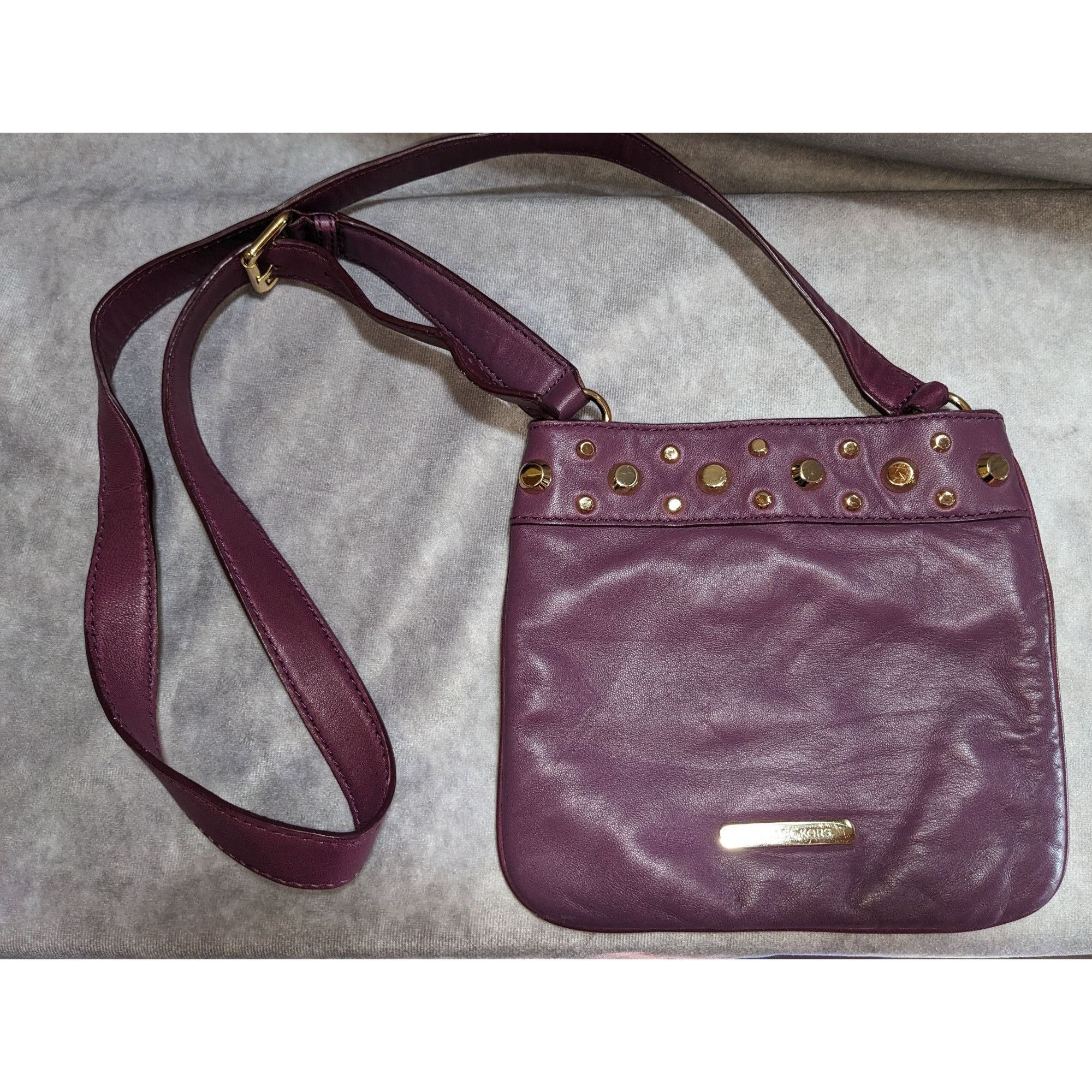Michael Kors Michael Kors Purple Leather Crossbody Bag With Gold Stud Acc Size ONE SIZE - 4 Thumbnail