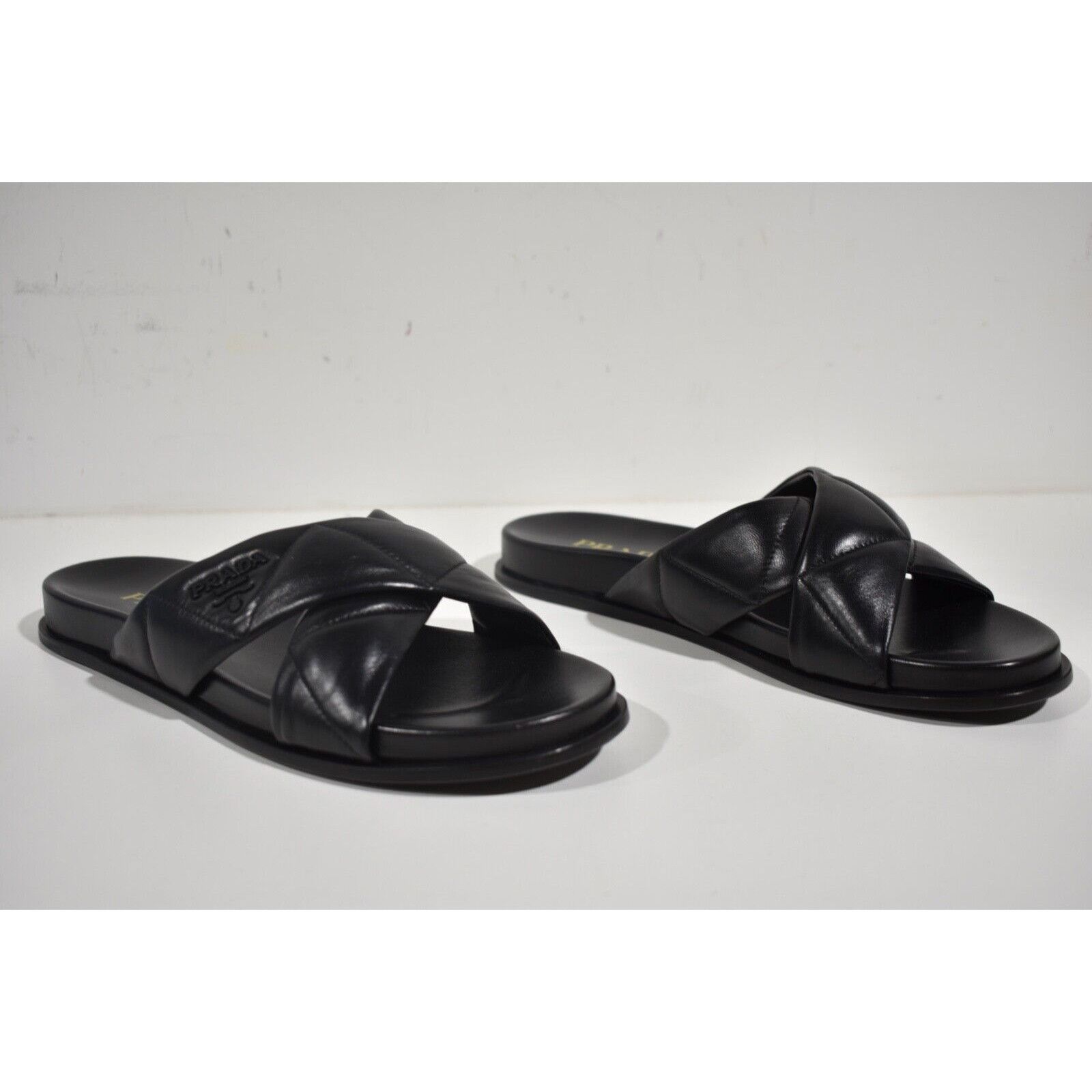 Prada Prada Quilted Criss Cross Strap Black Leather Logo Slide Size US 9.5 / IT 39.5 - 8 Thumbnail