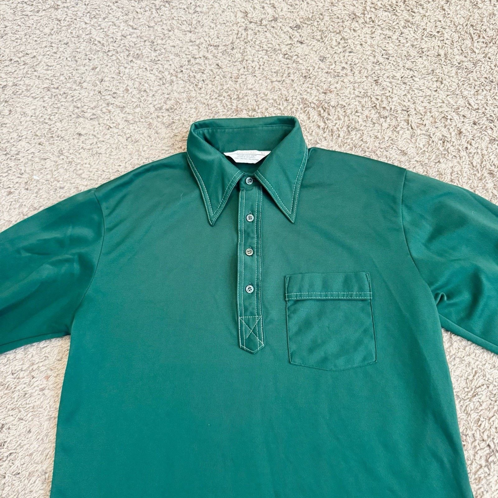 Vintage True Vintage 70s Green Long Sleeve Disco Polo Shirt Large Size US L / EU 52-54 / 3 - 5 Thumbnail