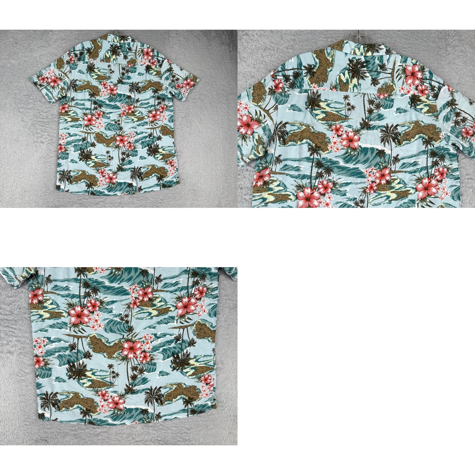 George George Shirt Men Medium Blue Pink Floral Island Button Up 100% Rayon Hawaiian Size US M / EU 48-50 / 2 - 9 Thumbnail