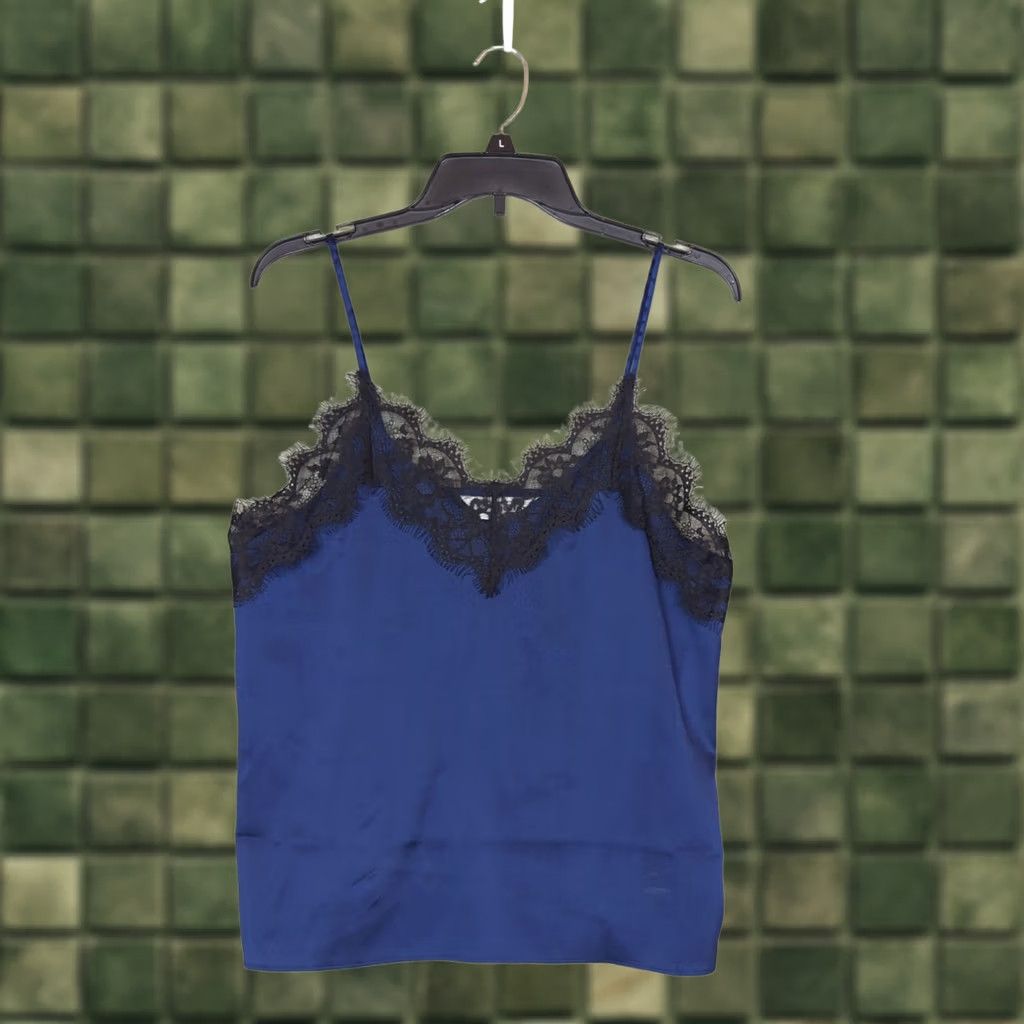 Vintage The Drop Navy Blue Camisole Tank M Women's Lace Satin V-Neck Spaghetti Strap Fairygrunge Witchy TANK Top] Size M / US 6-8 / IT 42-44 - 1 Thumbnail