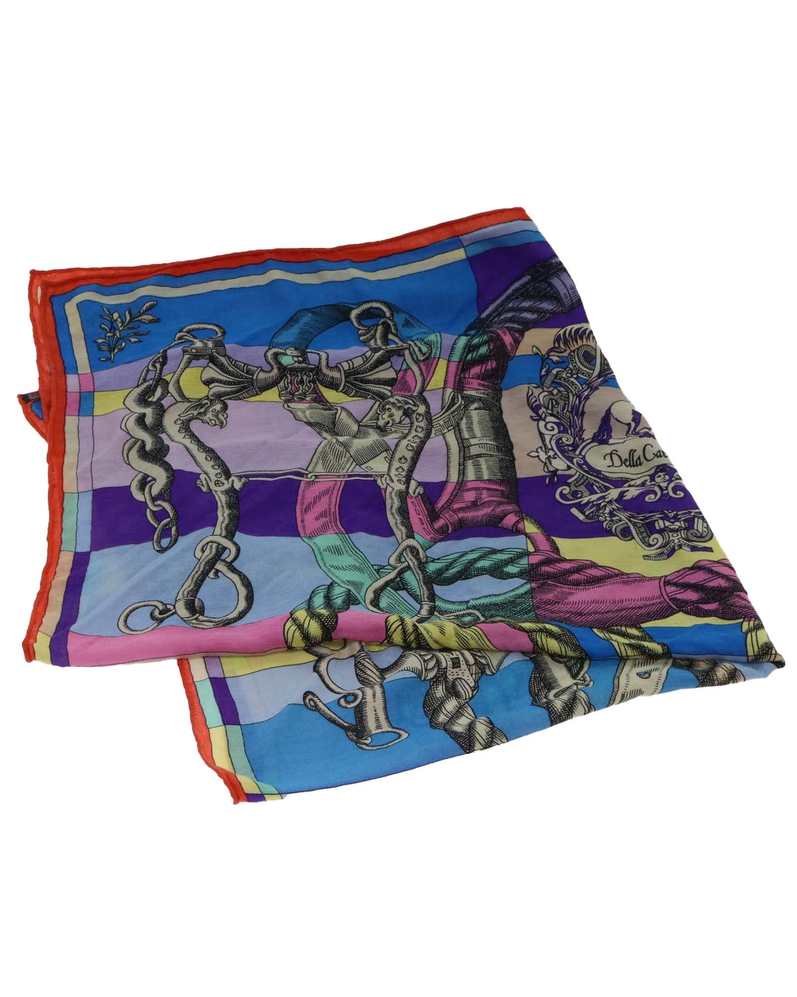 image of Hermes Multicolor Silk Scarf With Equestrian Design in Purple, Women's