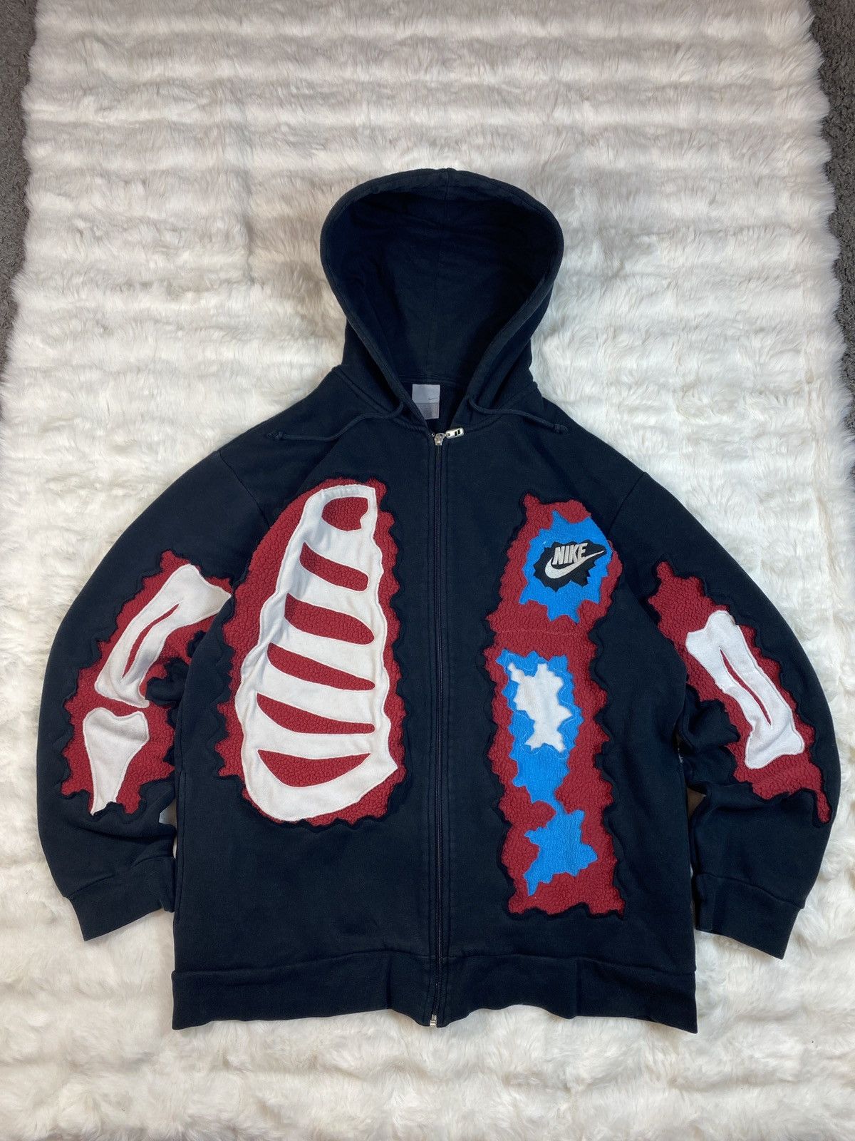 Japanese Brand × Nike × Vintage Nike Custom Skeleton Zip Up Hoodie Skull Bones Vintage Y2K Size US XL / EU 56 / 4 - 1 Thumbnail