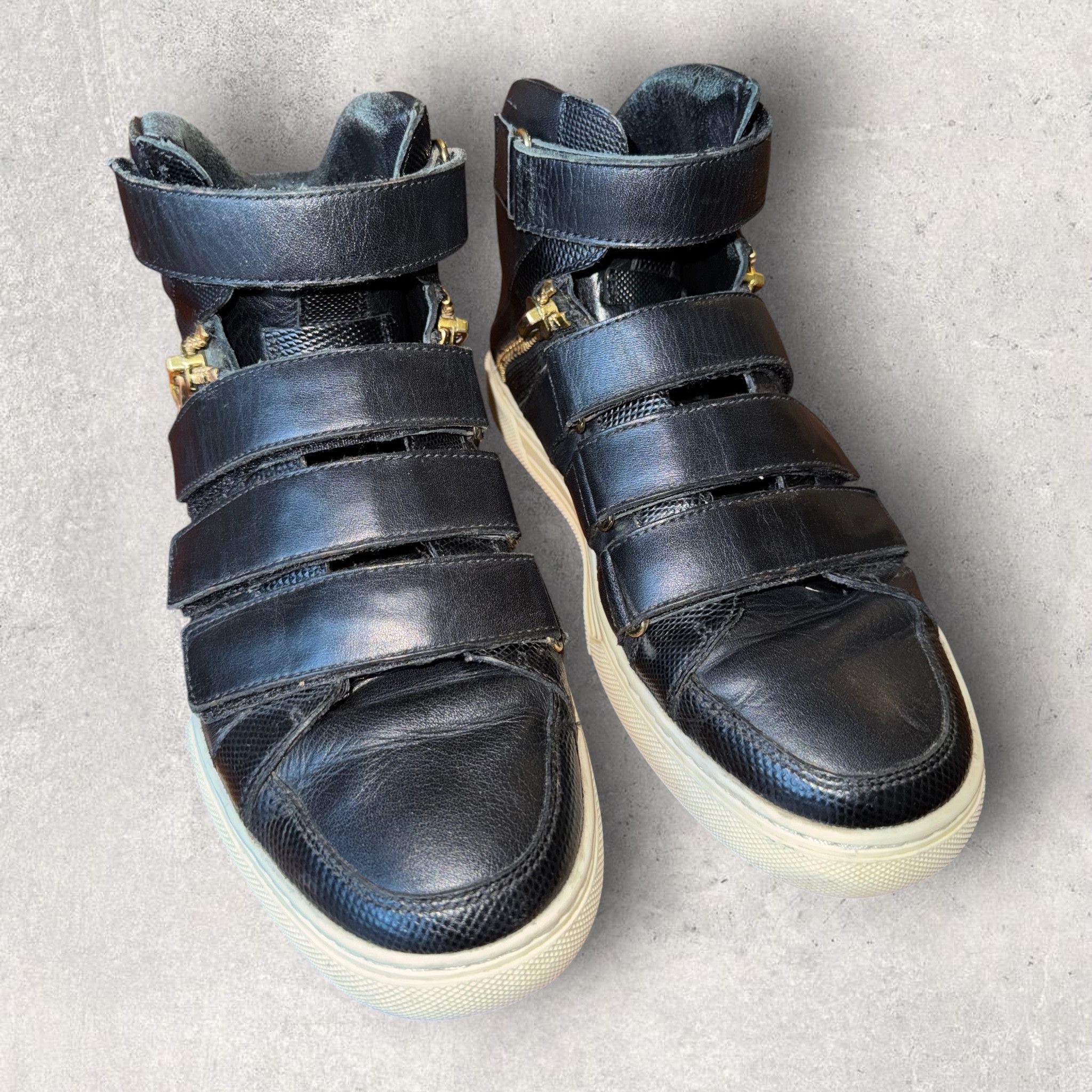 Balmain Balmain - Black Leather High-Top Gold-Zips Sneakers Size US 8.5 / EU 41-42 - 2 Thumbnail