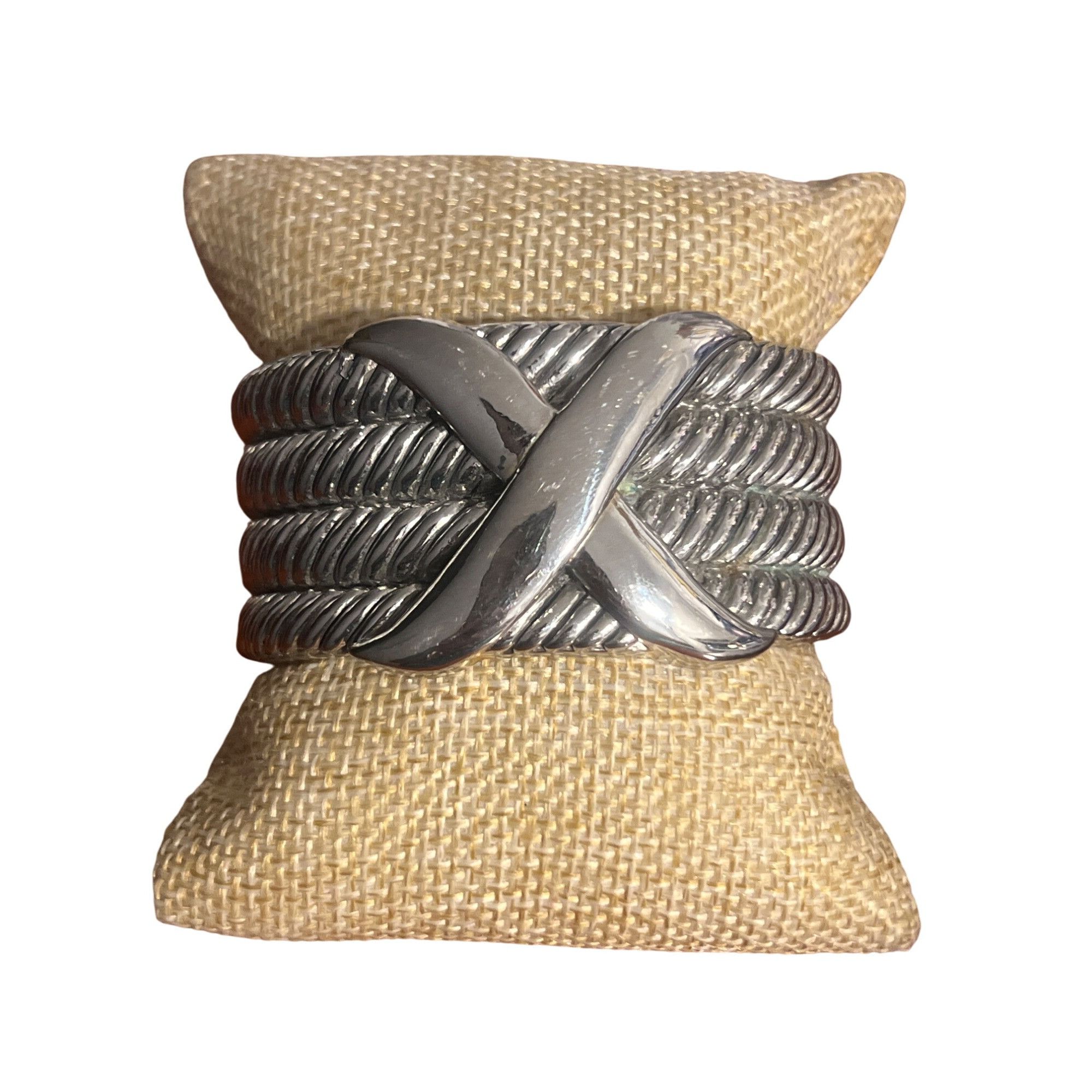 Other Vintage Silver Tone Cuff Bracelet Cable Design X Twist State Size ONE SIZE - 4 Thumbnail
