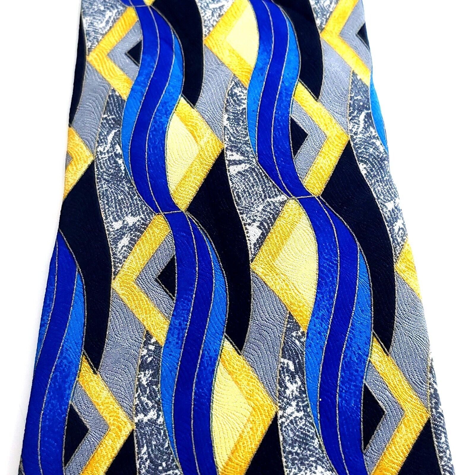 Designer Manzoni Italy Blue Yellow Gray Black Abstract Jacquard Print Size ONE SIZE - 2 Thumbnail