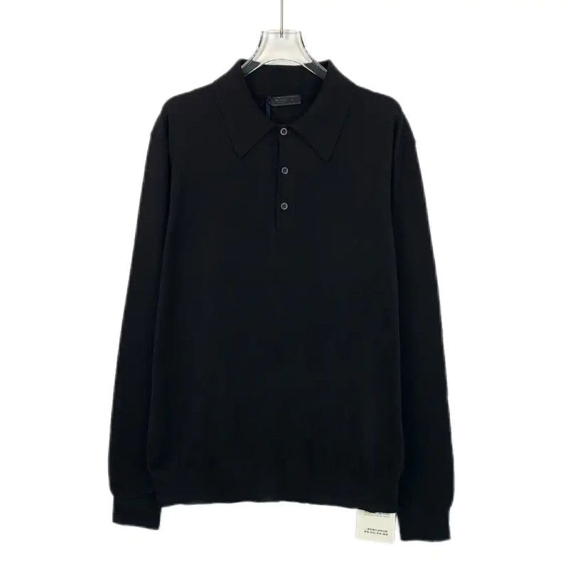 Prada Prada Black Cotton Knit Long Sleeve Shirt Size US L / EU 52-54 / 3 - 1 Thumbnail