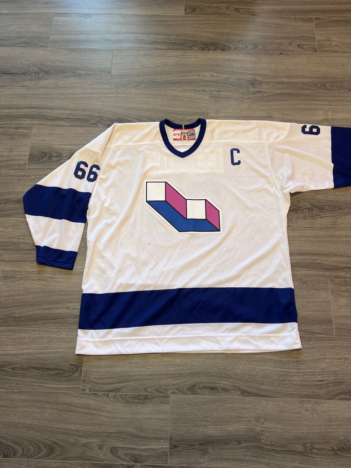 image of Nhl x Vintage Crazy Vintage Mario Lemiux Laval Voisins Jersey in White, Men's (Size 2XL)