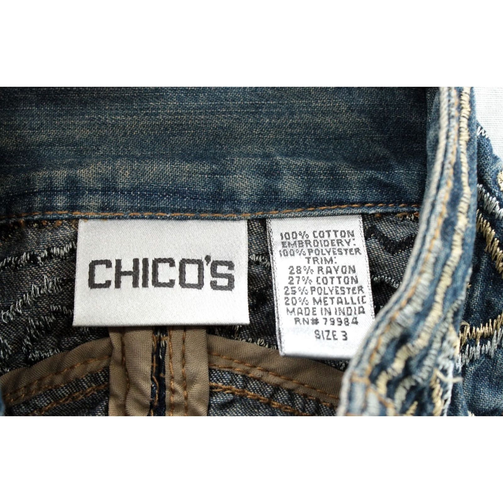 Vintage Chico’s Heavily Embroidered Denim Jacket Women XL Blue Boho Artisan Western Chic Size XL / US 12-14 / IT 48-50 - 5 Thumbnail