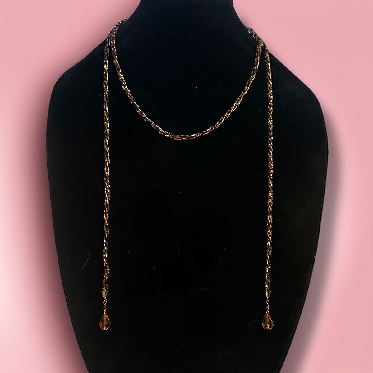 Vintage Vintage braided black and amber glass bead lariat necklace Size ONE SIZE - 2 Thumbnail