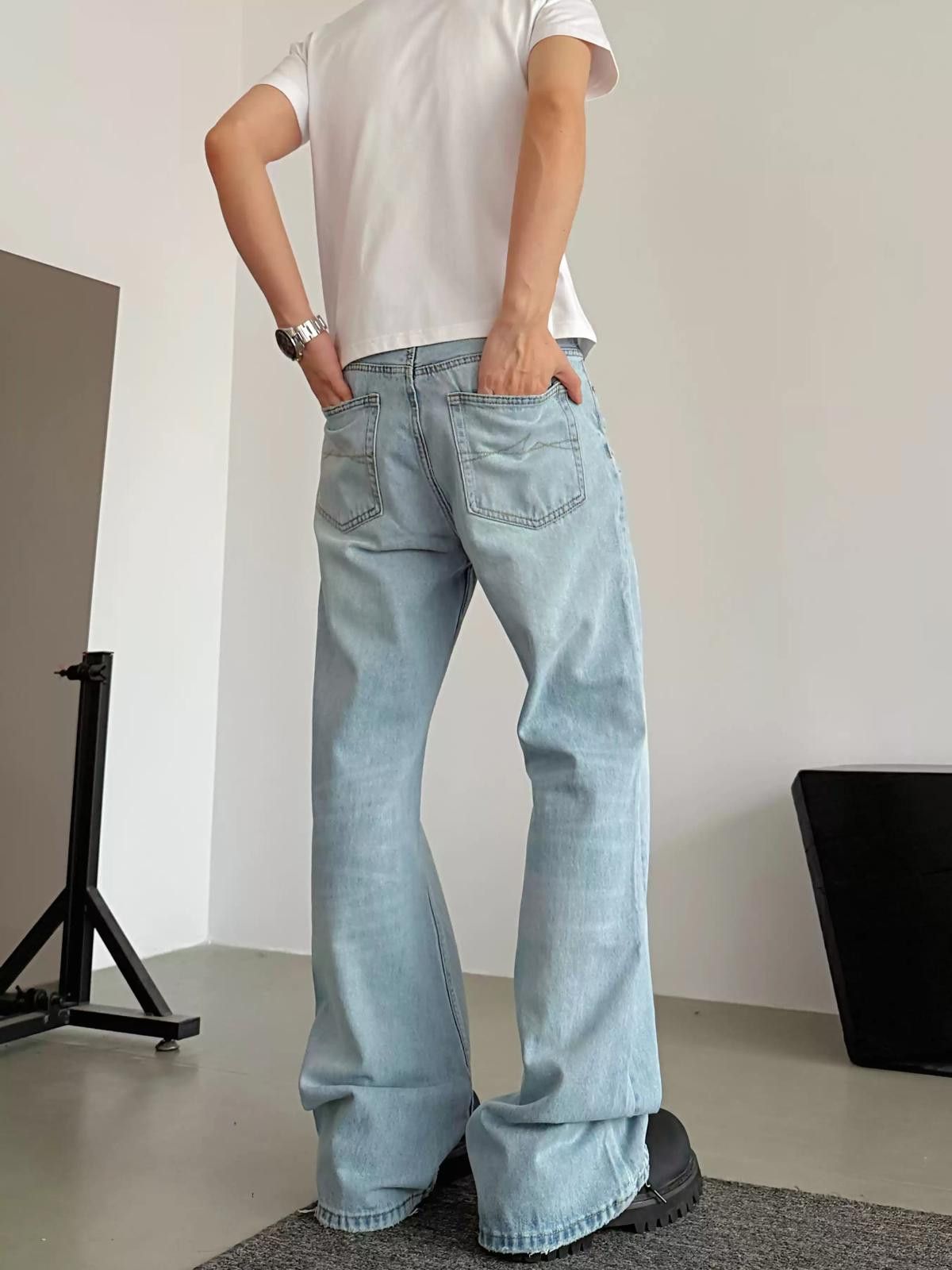 Vintage Light Blue Washed Stacked Flared Jeans Size US 32 / EU 48 - 2 Thumbnail
