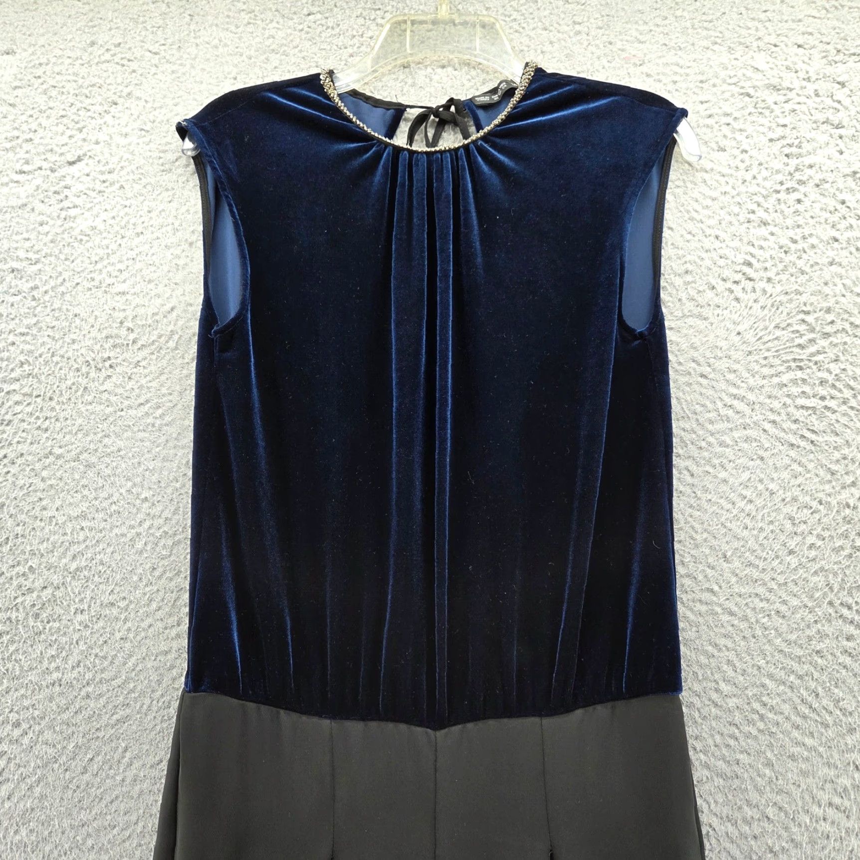 Zara Zara Womens Jumpsuit Velvet Chiffon Open Back Blue XS Cap Sleeve Party Elegant Beaded City Size 26" / US 2 / IT 38 - 3 Thumbnail