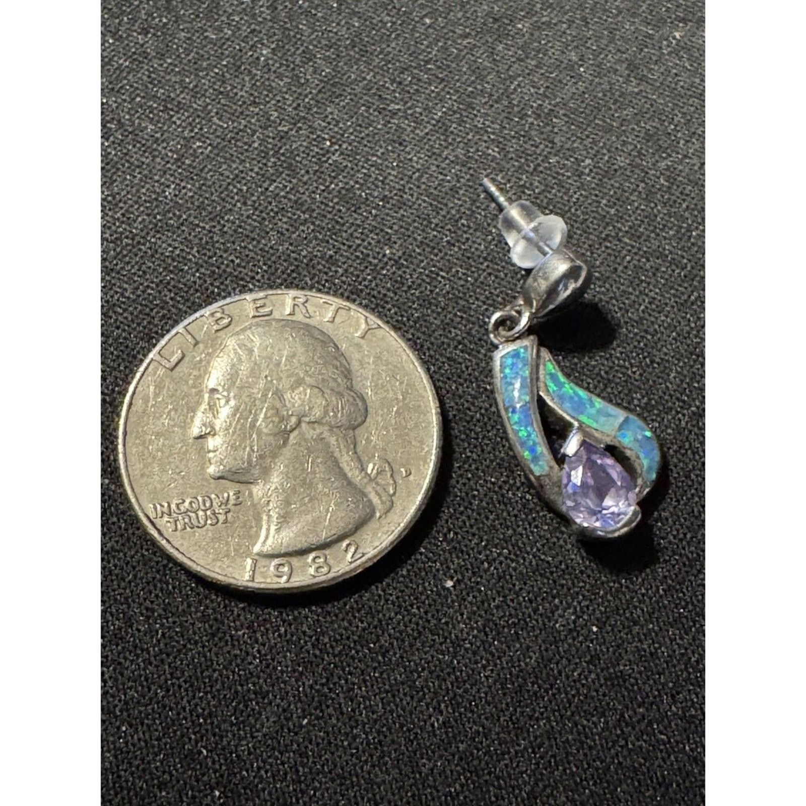 Other 925 Sterling Silver Opal & Amethyst Post Earrings Size ONE SIZE - 4 Thumbnail
