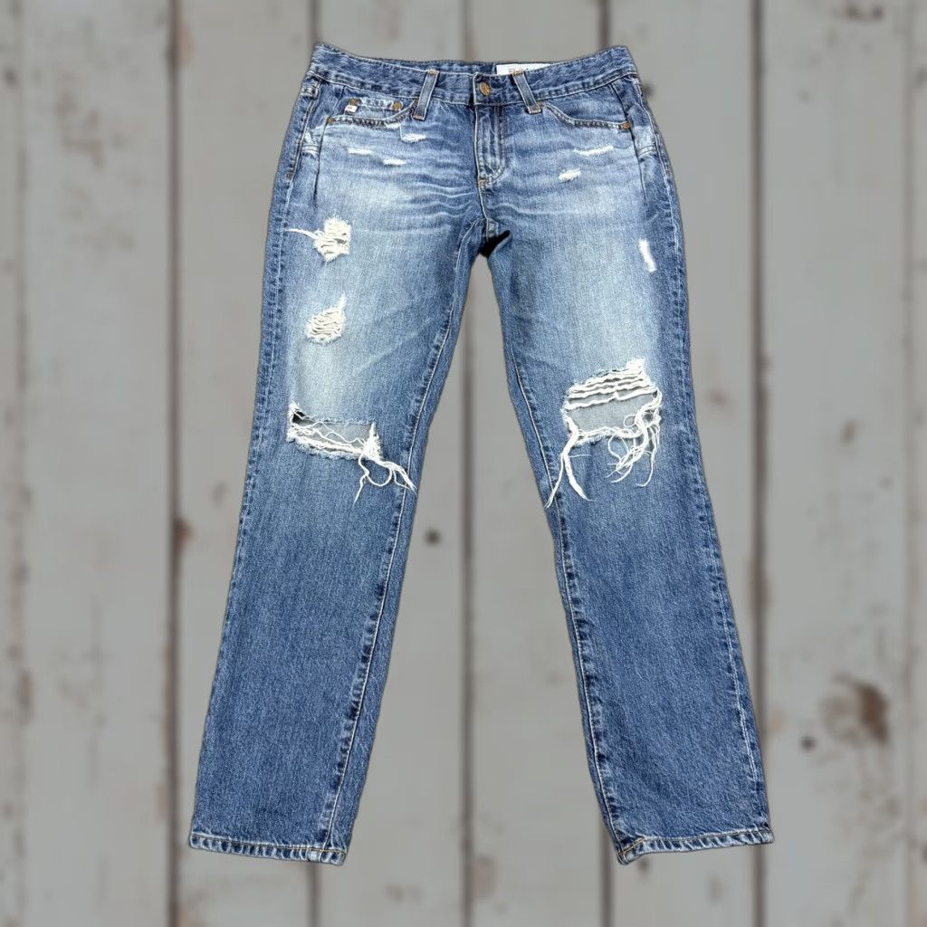 Denime AG Adriano Goldschmied Jeans Women Skinny Beau 26 Distressed Denim Blue 29x28 Regular Rise Mid Slouchy Inseam 28 Jeans Size 26" / US 2 / IT 38 - 1 Thumbnail